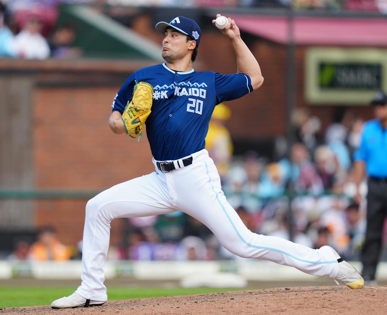 楽天対日本ハム　7回裏から2番手で登板した日本ハム上原（撮影・鈴木みどり）