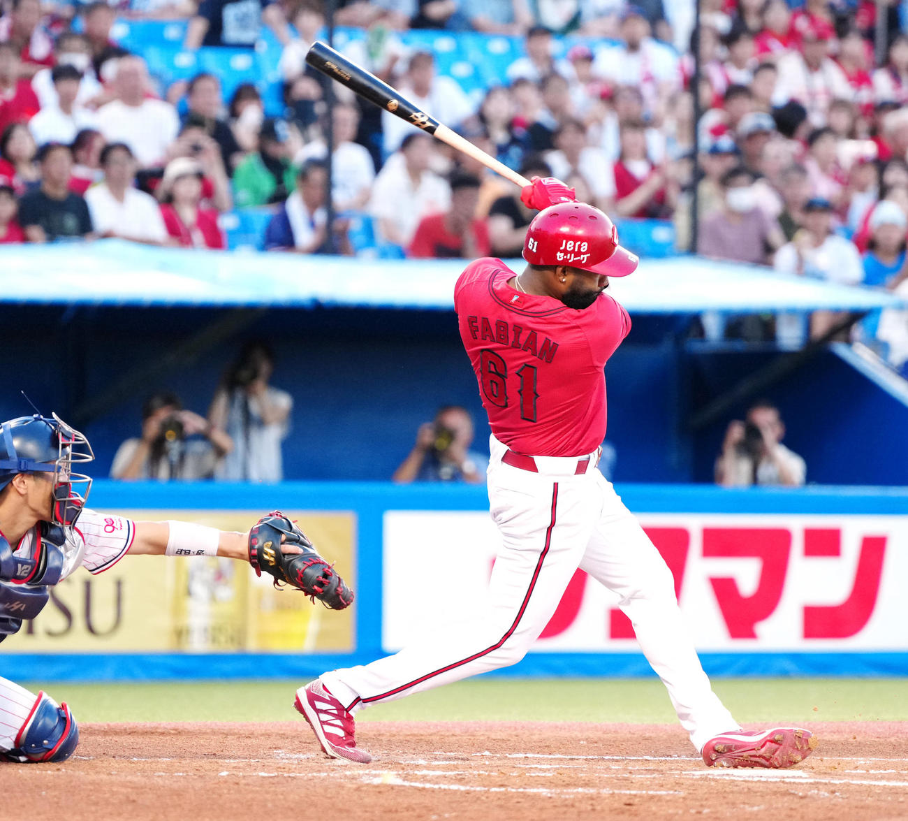 ヤクルト対広島　1回表広島2死二塁、先制適時打を放つファビアン（撮影・江口和貴）