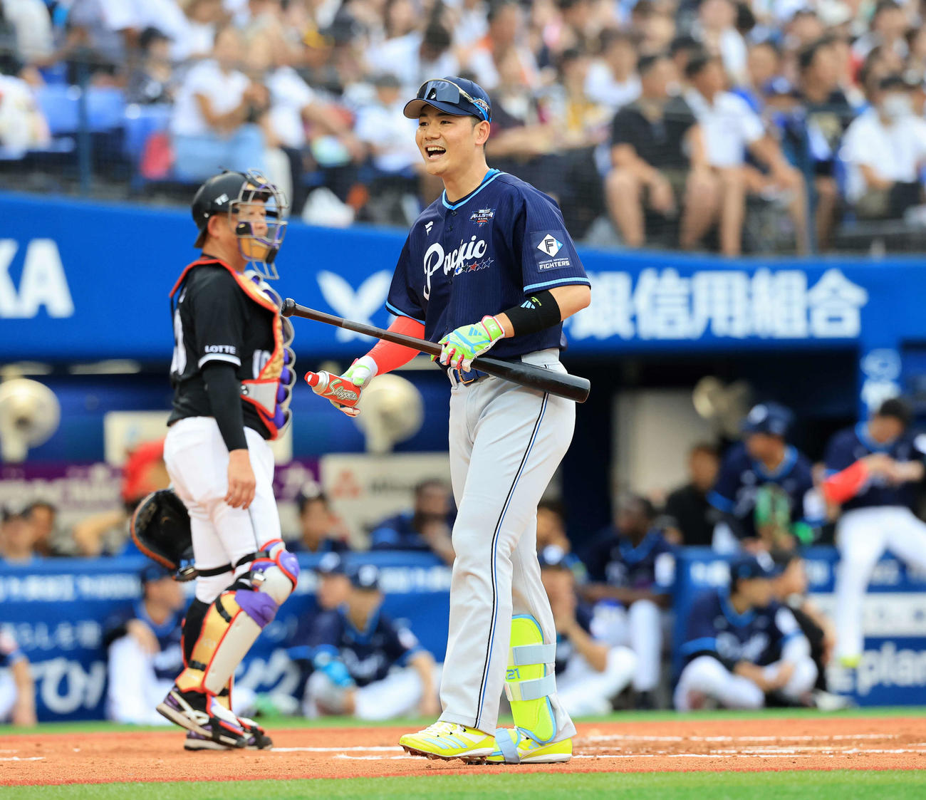 全セ対全パ　ホームランダービー決勝で打ち終え、笑顔の日本ハム清宮（撮影・浅見桂子）