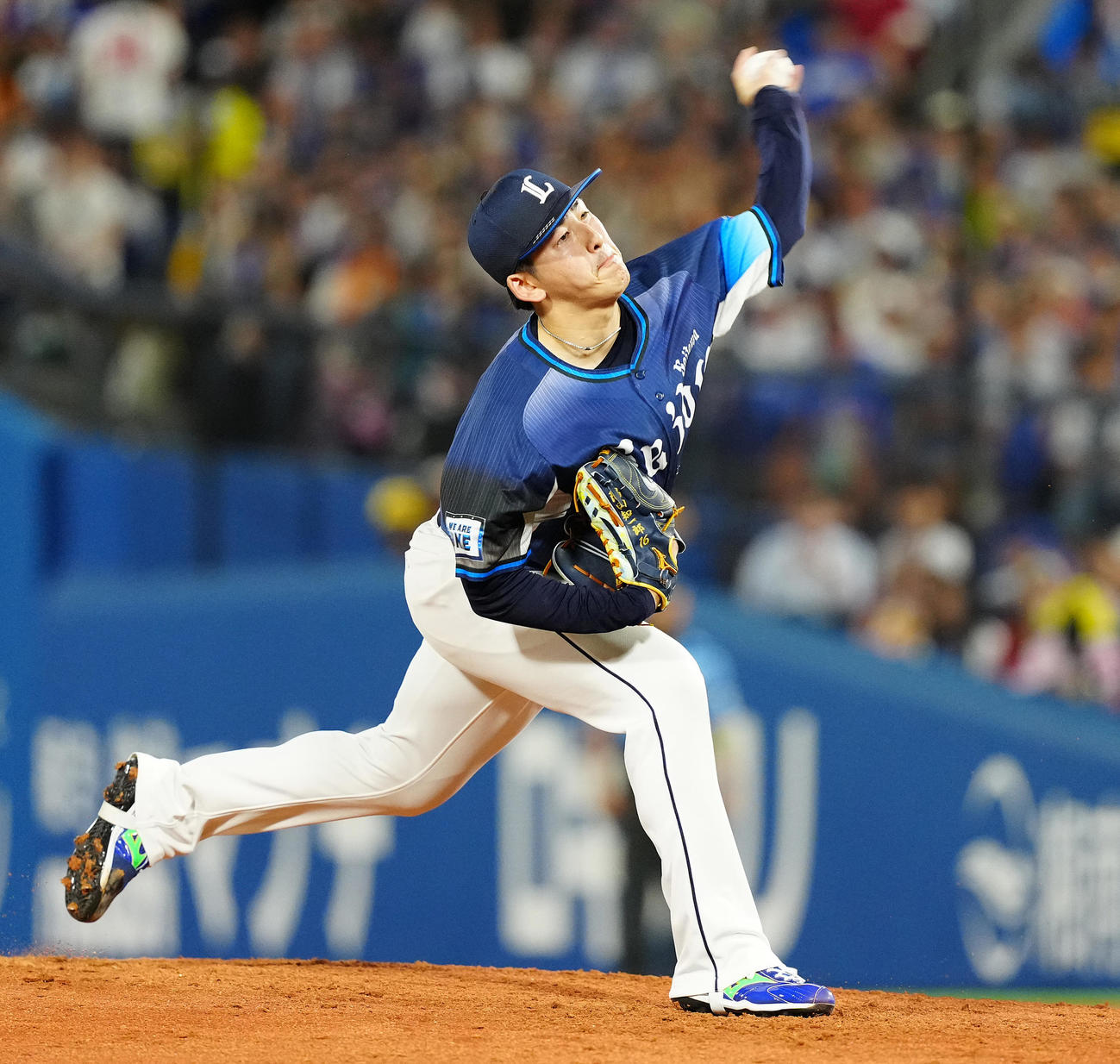 全セ対全パ　2回表途中から2番手で登板した全パ隅田（撮影・鈴木みどり）