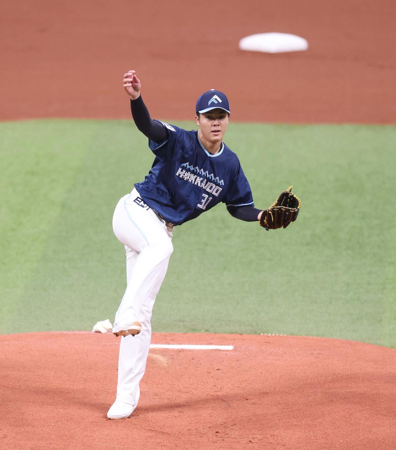 日本ハム対ロッテ　日本ハム先発の柴田（撮影・黒川智章）