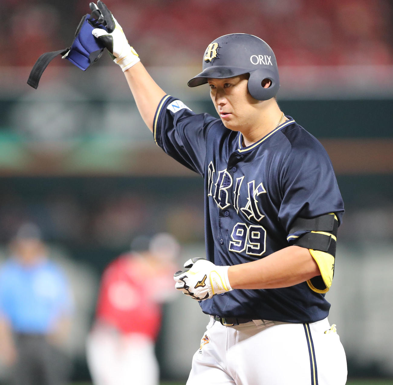 ソフトバンク対オリックス　3回表オリックス無死、杉本は中前安打を放つ（撮影・梅根麻紀）