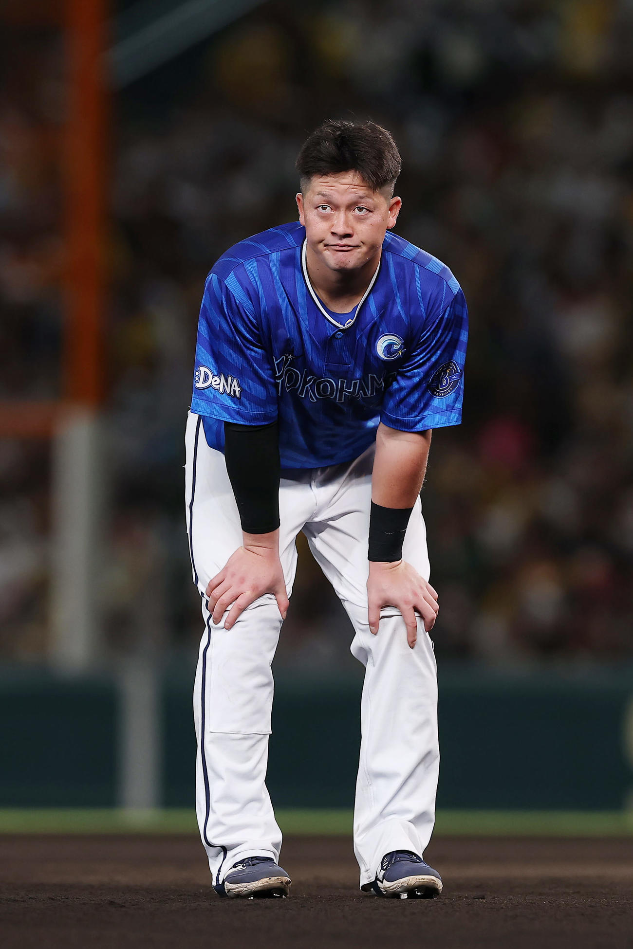 阪神対DeNA 6回表DeNA2死三塁、中飛に倒れた牧（撮影・前田充）