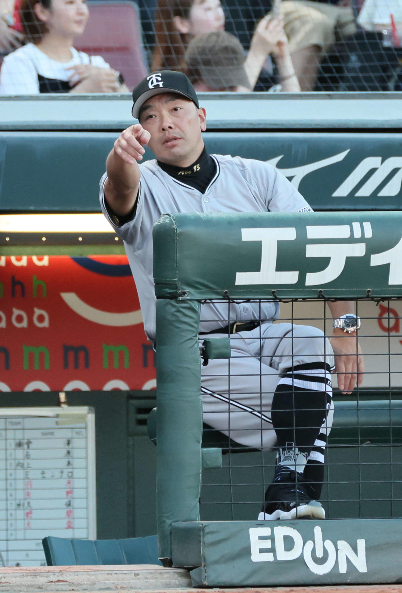 広島対巨人　2回裏終了後、ベンチで指さす阿部監督（撮影・加藤孝規）