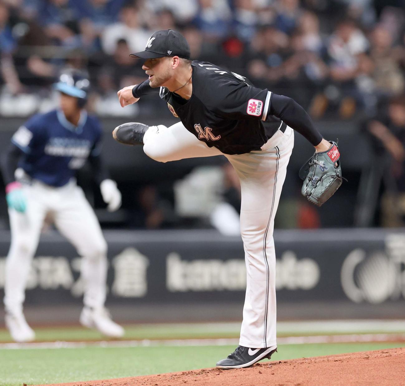 日本ハム対ロッテ　ロッテ先発のボス（撮影・黒川智章）
