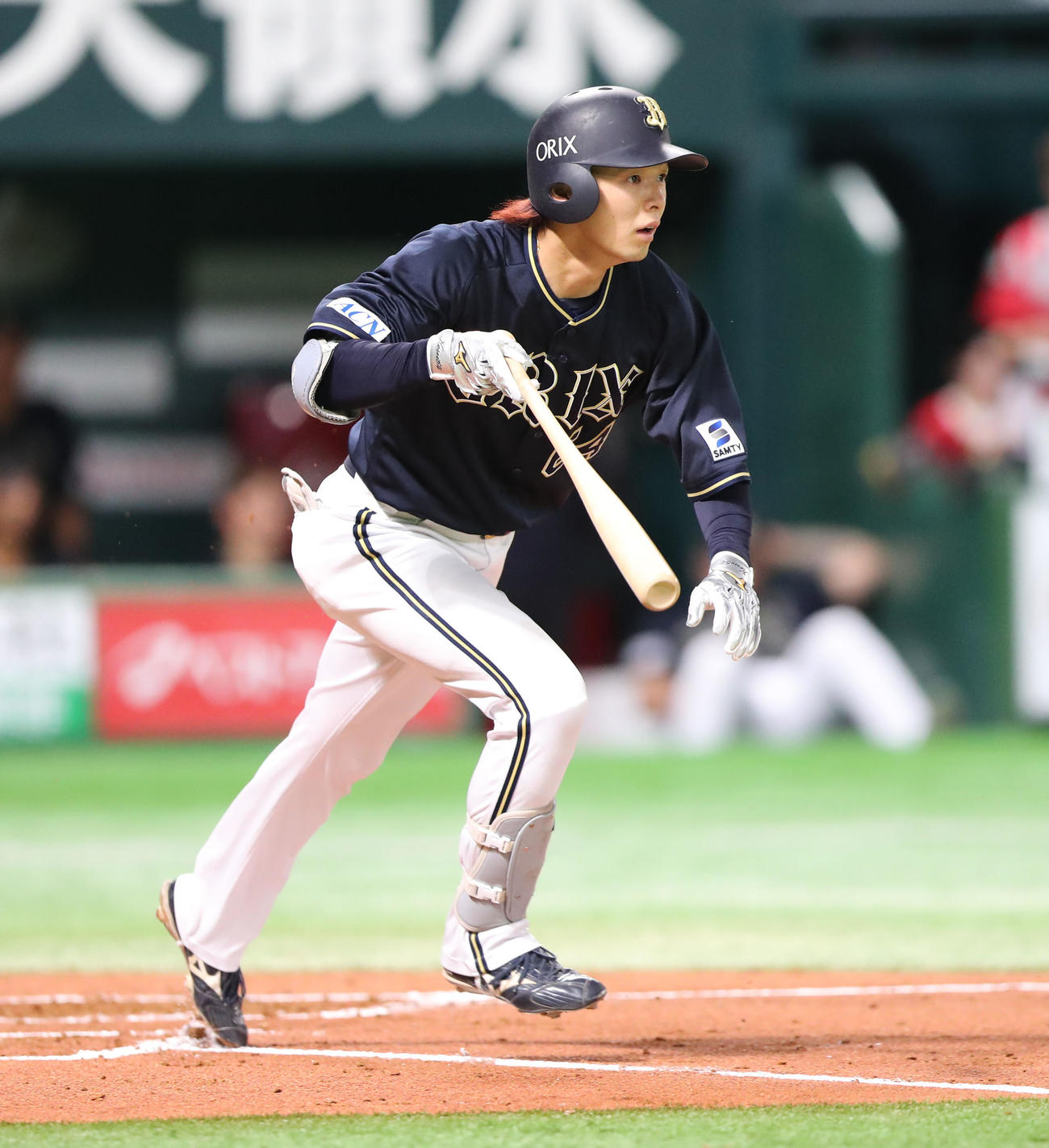 ソフトバンク対オリックス　3回表オリックス無死一塁、大里は右前安打を放つ（撮影・梅根麻紀）