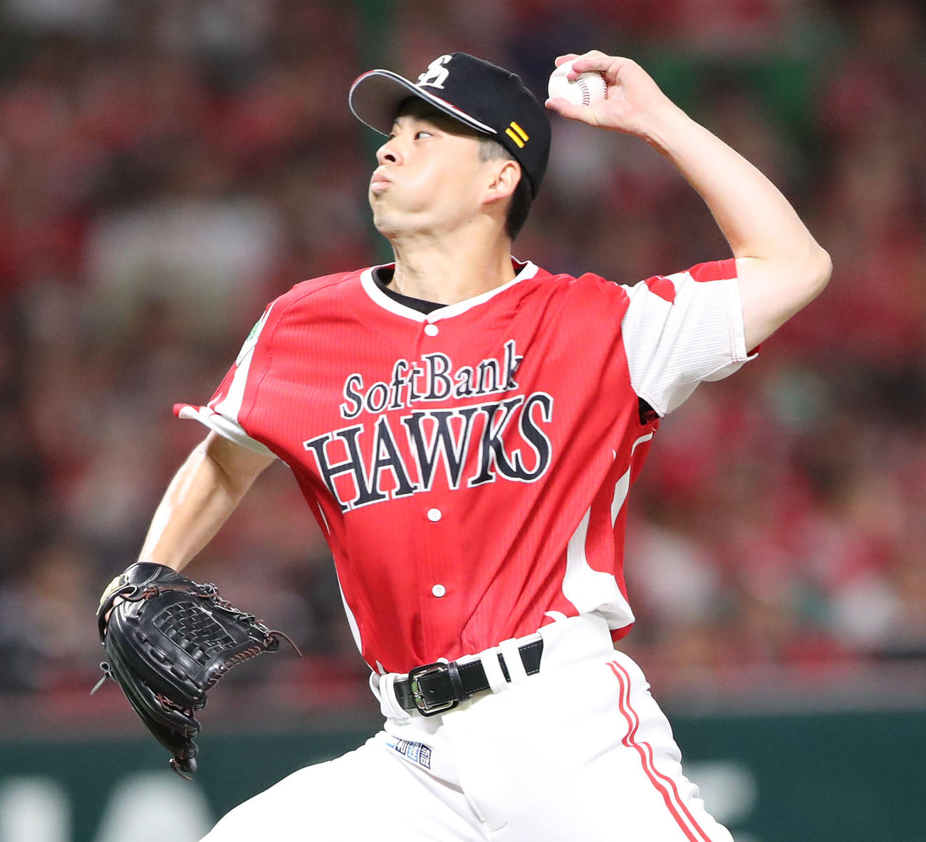 ソフトバンク対オリックス　先発の大関（撮影・梅根麻紀）