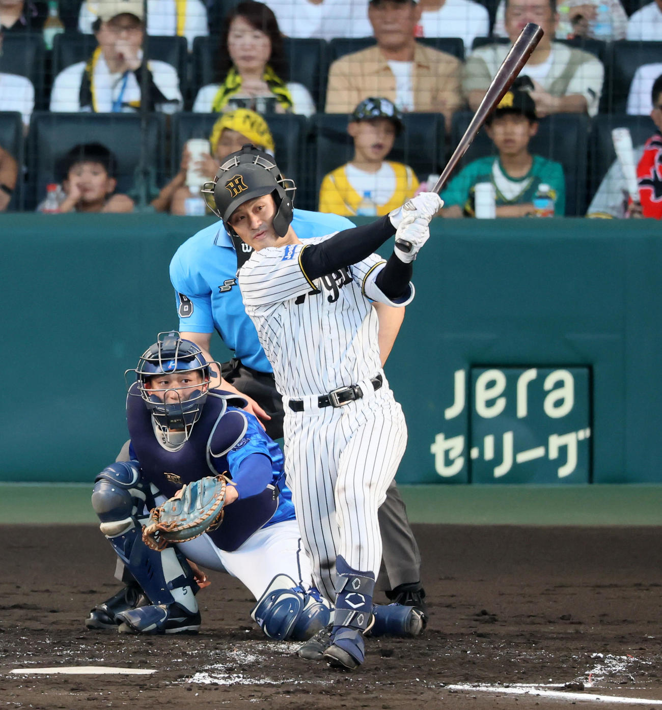 阪神対DeNA 2回裏阪神2死二塁、坂本は左前適時打を放つ（撮影・加藤哉）