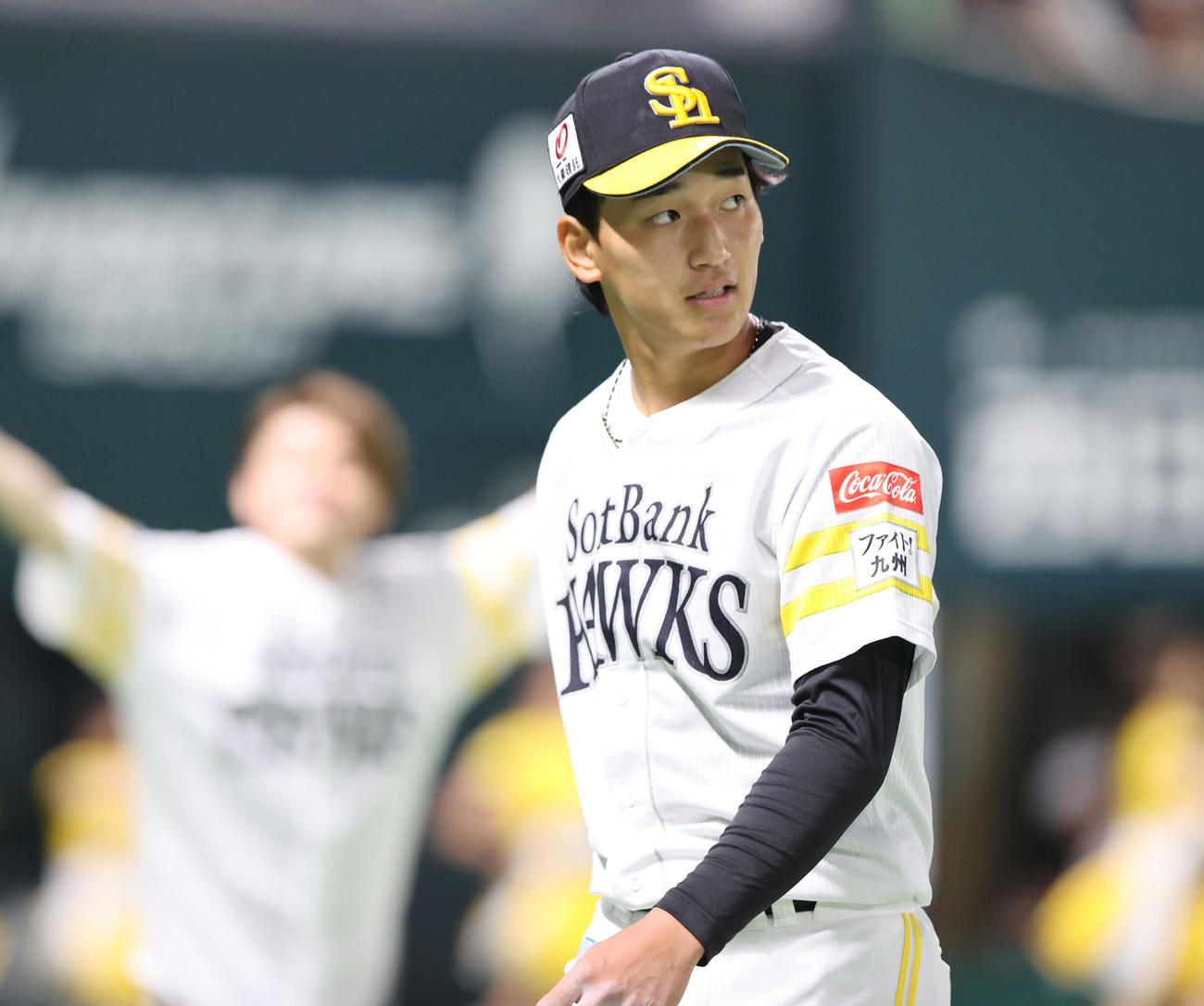 ソフトバンク対くふうハヤテ　先発の前田悠は4回を投げ無失点と好投、ベンチに引きあげる（撮影・梅根麻紀）