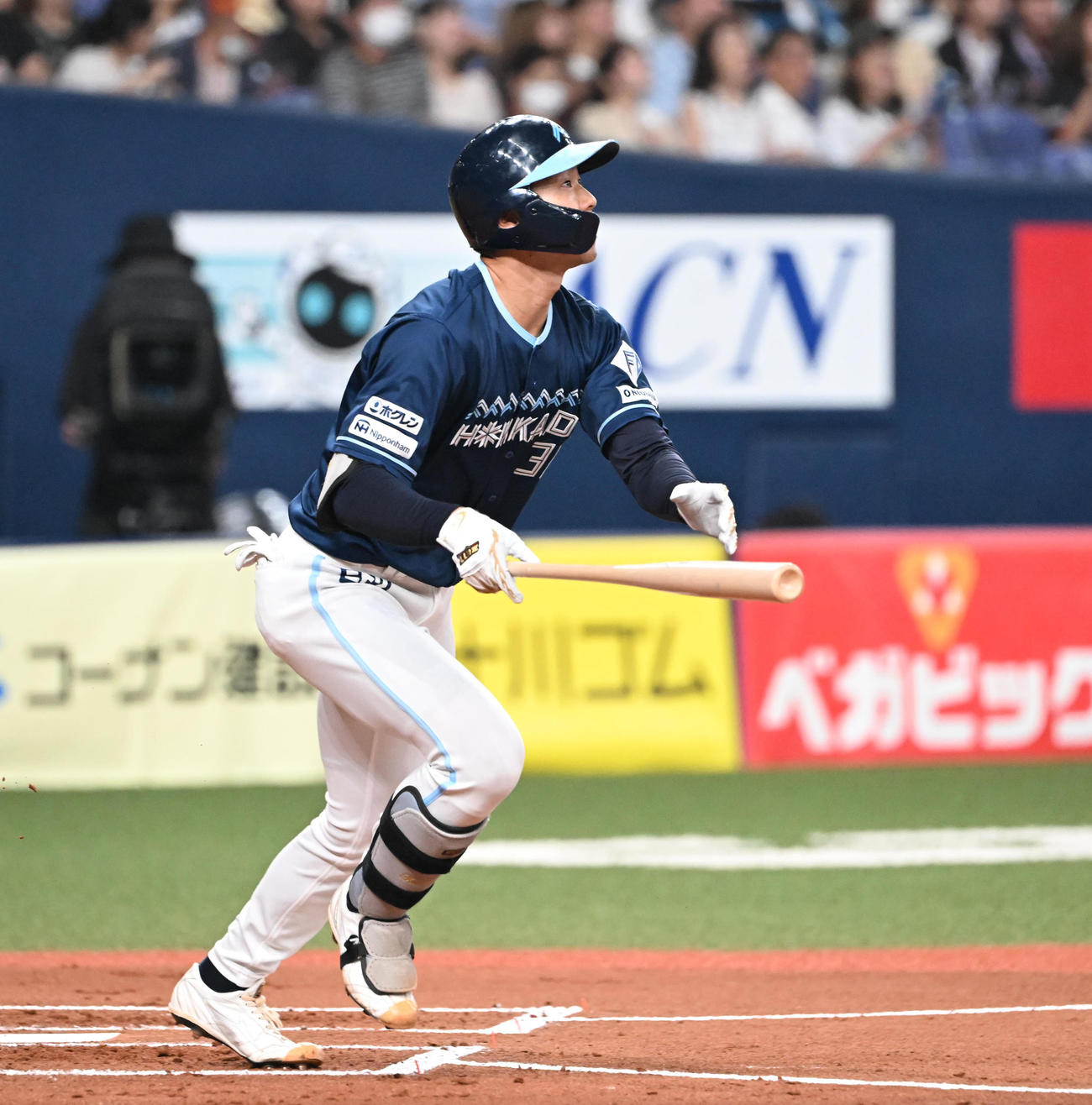 オリックス対日本ハム　2回表日本ハム1死、右越え本塁打を放つ石井（撮影・和賀正仁）