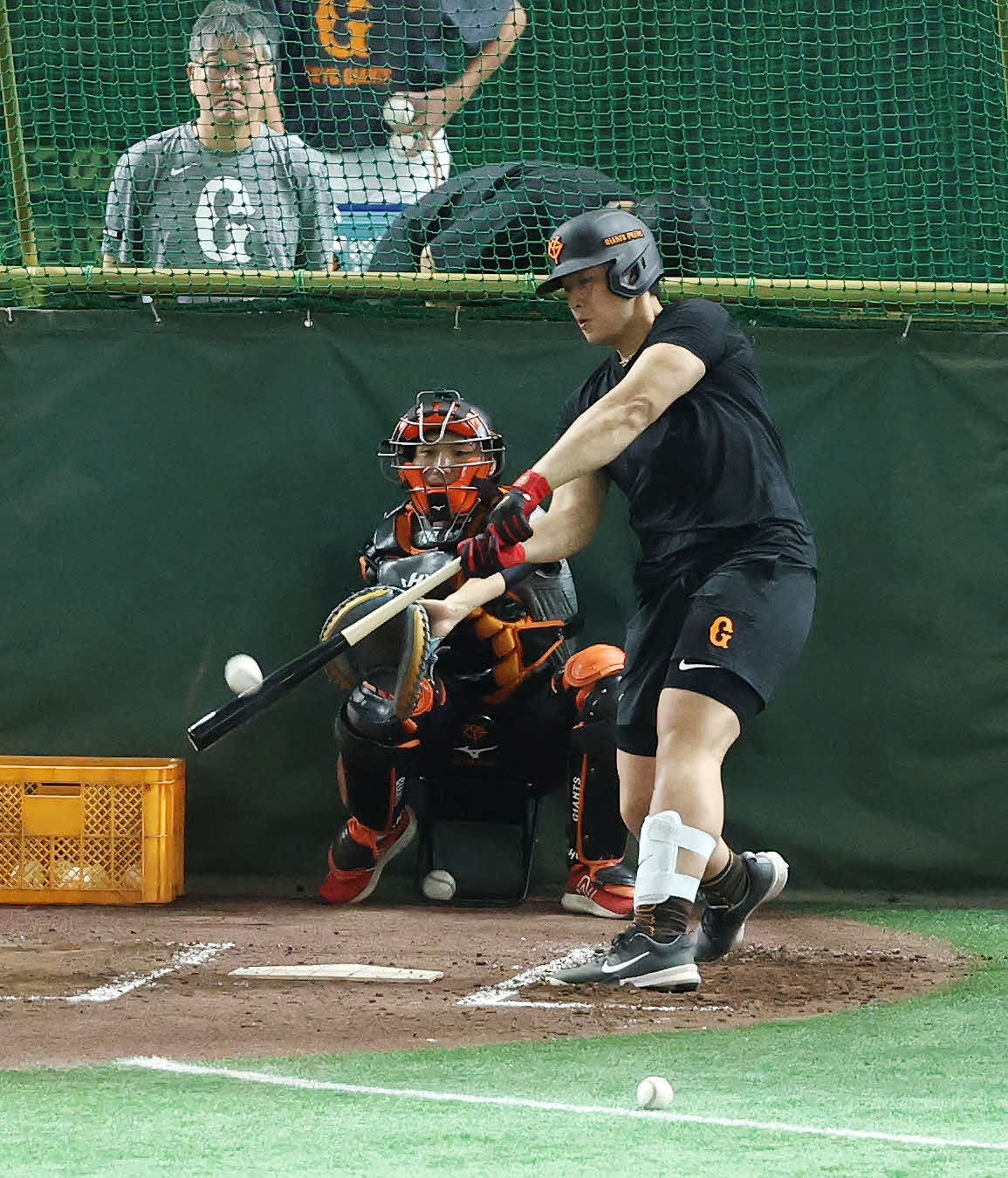 巨人対DeNA　フリー打撃する巨人岡本和真（撮影・鈴木正人）
