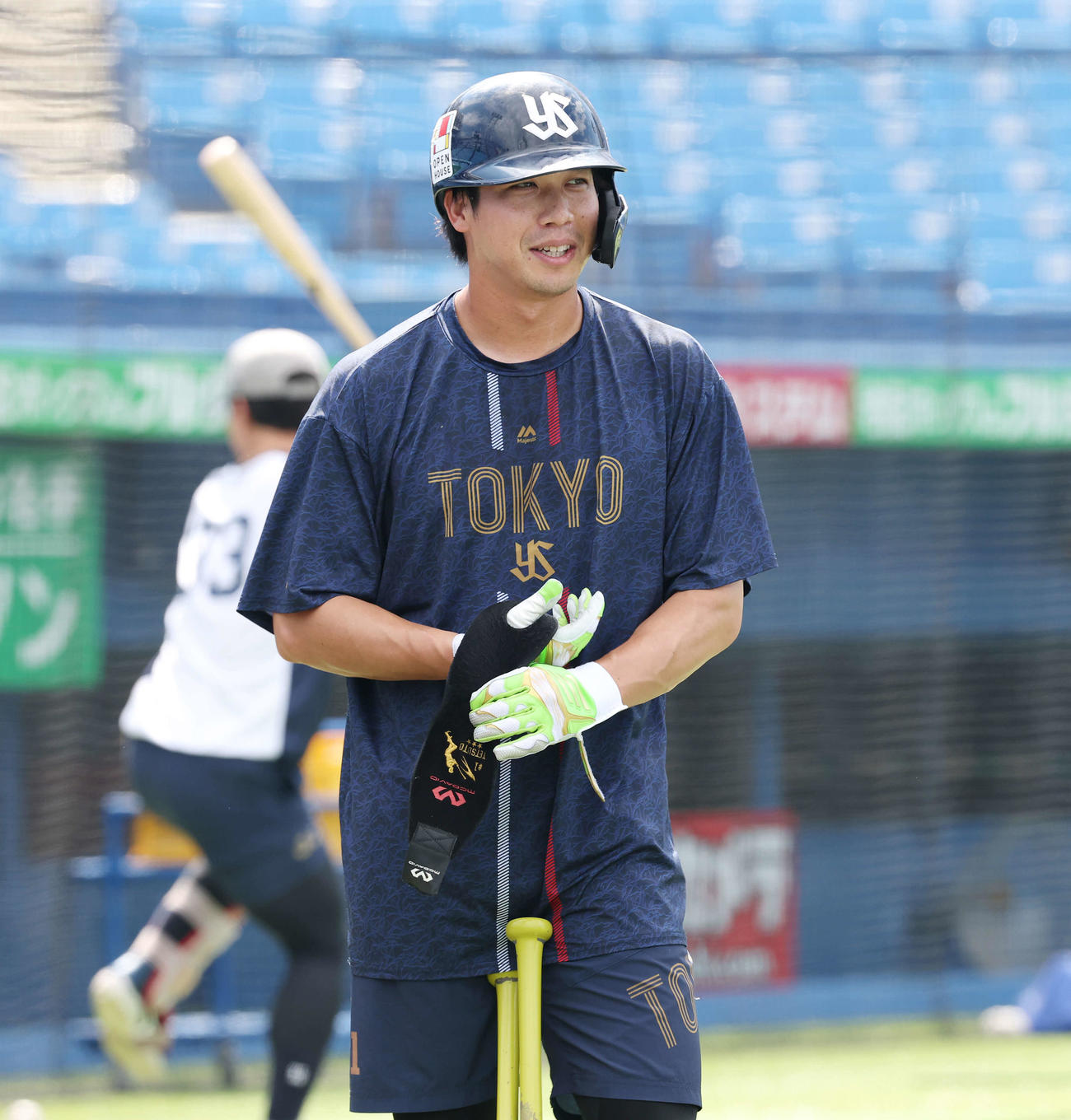 ヤクルト対阪神　試合前練習に臨むヤクルト山田（撮影・宮地輝）