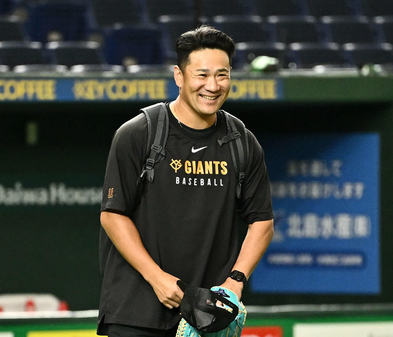 巨人対DeNA 1軍に合流し笑顔の巨人田中将大（撮影・滝沢徹郎）