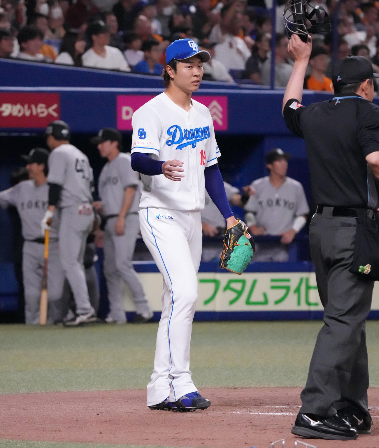 5月31日、キャベッジに中越え2点適時二塁打を打たれた高橋宏斗