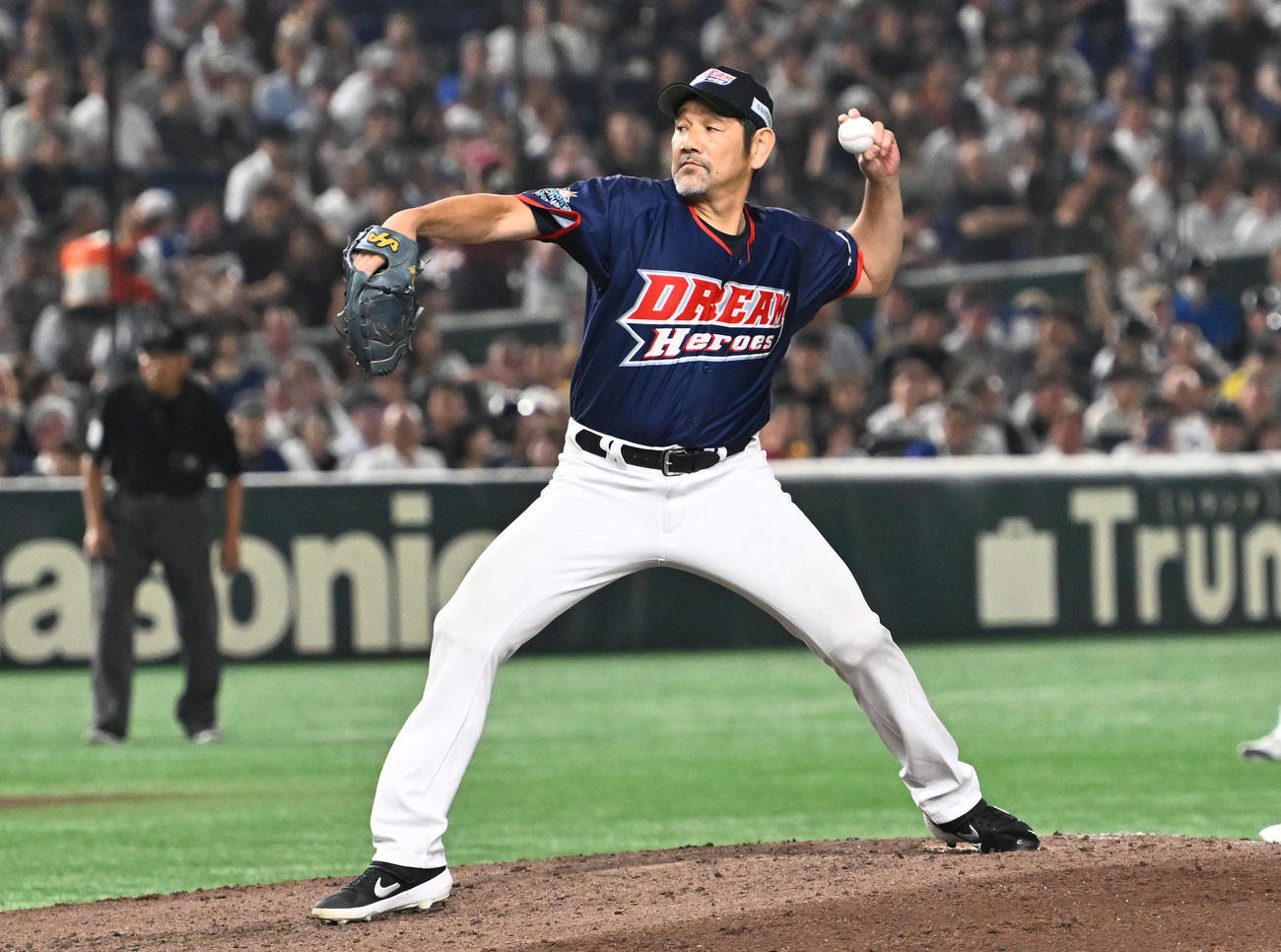 ザ・プレミアム・モルツ球団対ドリーム・ヒーローズ　ドリーム・ヒーローズ8番手の下柳氏（撮影・滝沢徹郎