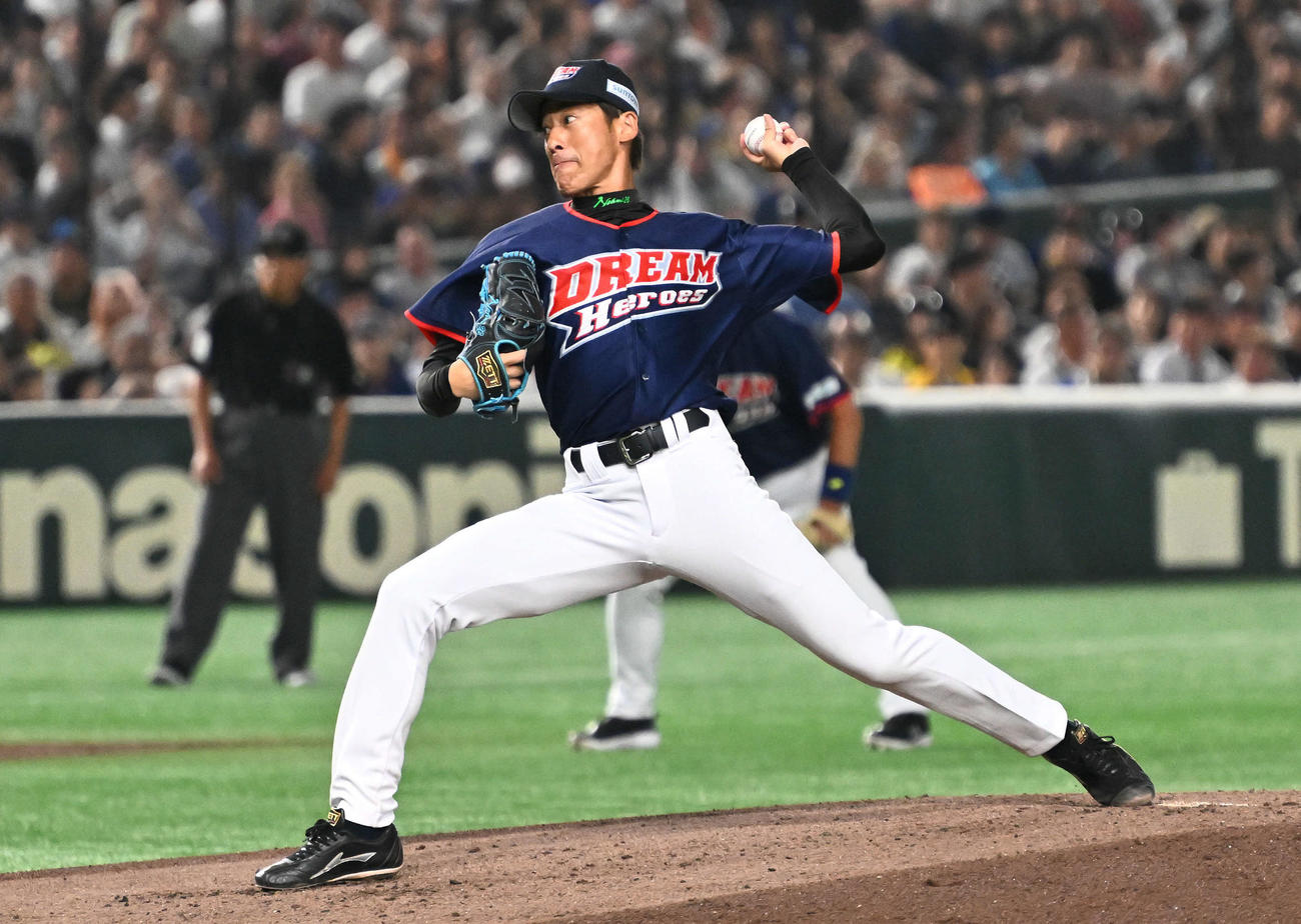 ザ・プレミアム・モルツ球団対ドリーム・ヒーローズ　ドリーム・ヒーローズ先発の能見（撮影・滝沢徹郎）