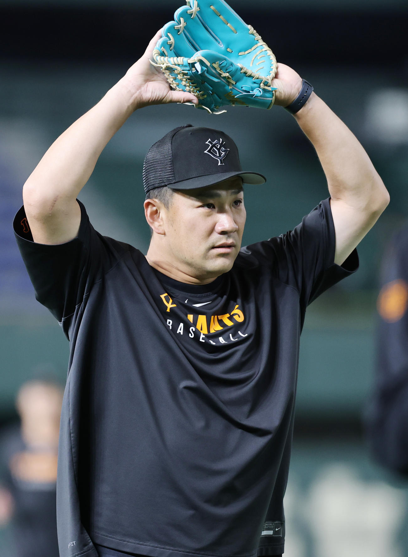 巨人対ヤクルト　試合前の練習に参加した巨人田中将（撮影・野上伸悟）