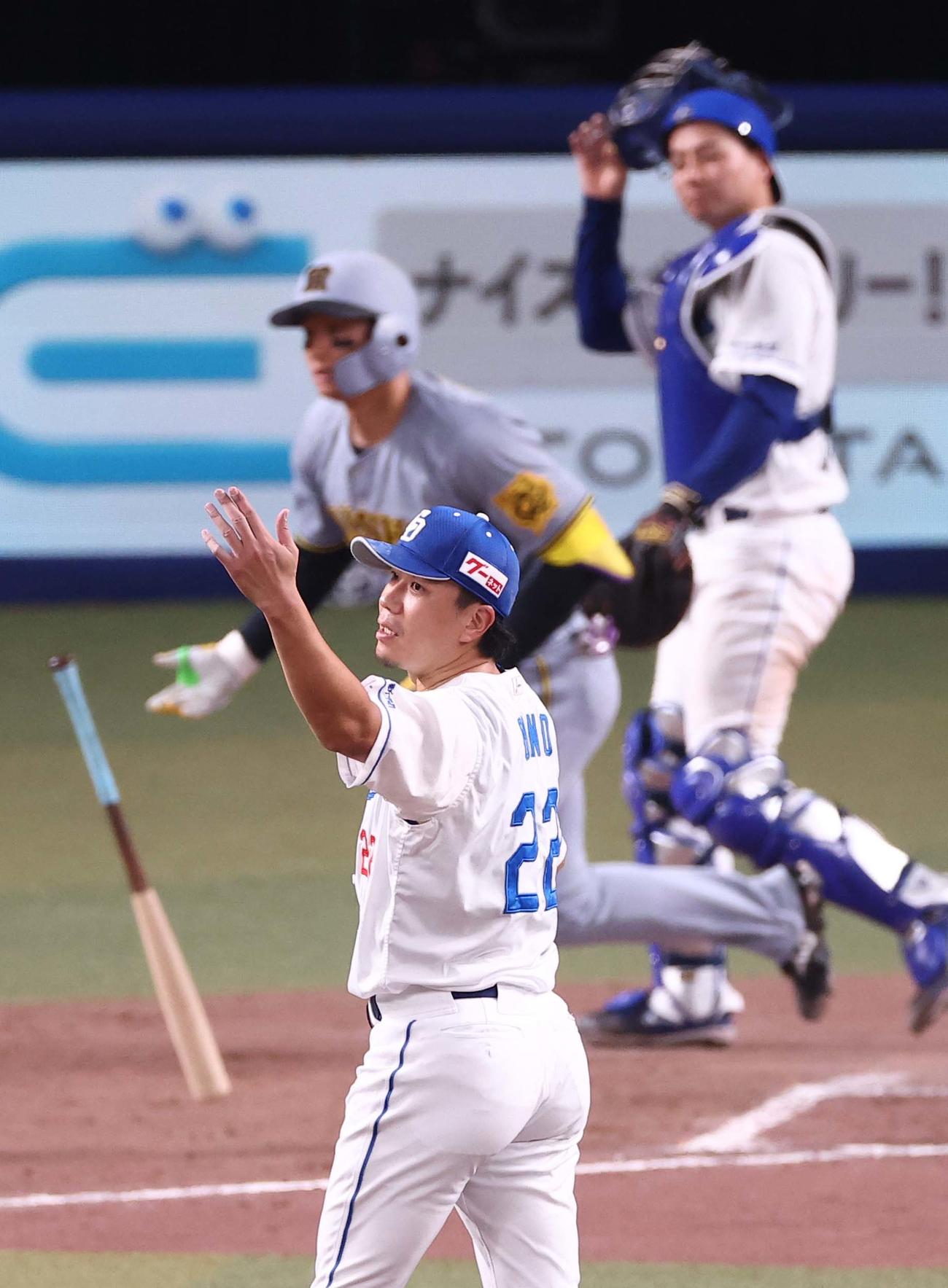 中日対阪神　5回表阪神2死、大野は森下を右飛に打ち取る（撮影・上田博志）