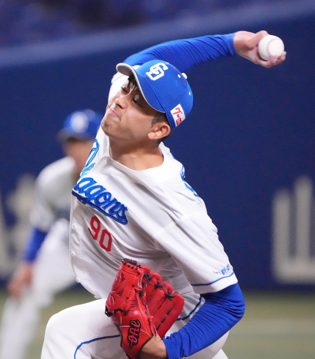 ウエスタン中日対オリックス　7回表、中日2番手で登板する松山（撮影・森本幸一）
