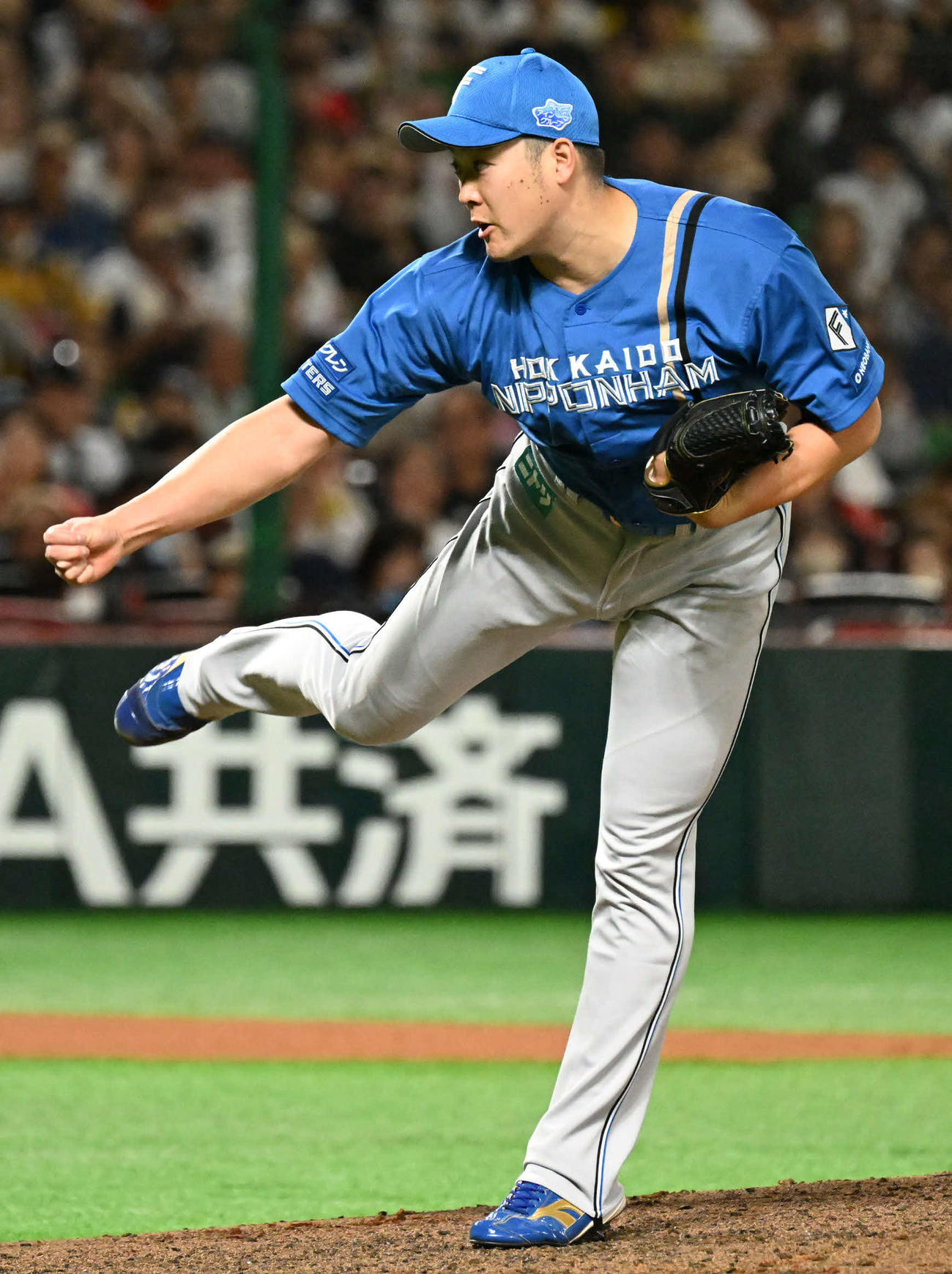 ソフトバンク対日本ハム　日本ハム3番手投手の斉藤（撮影・林敢治）