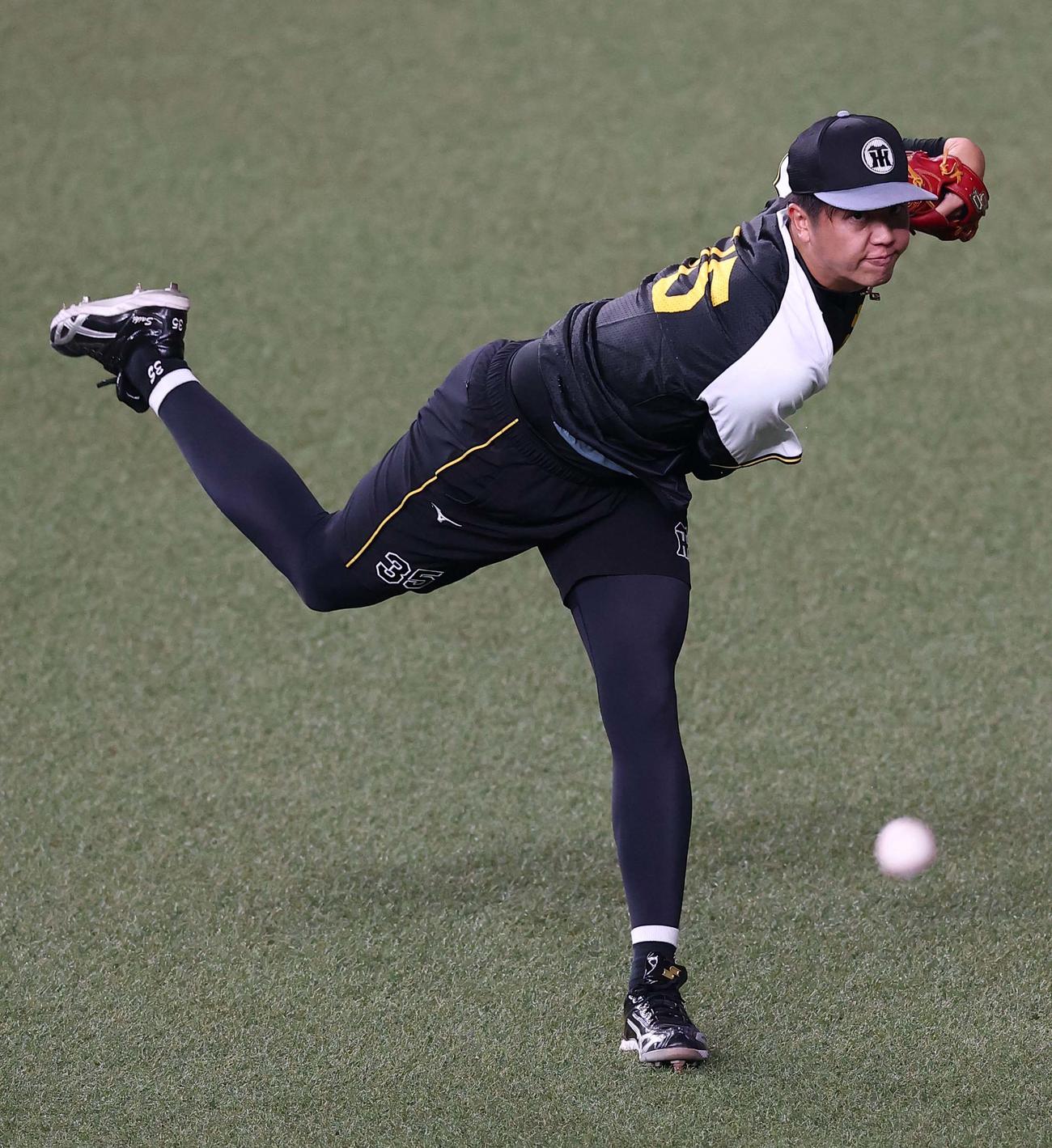 阪神対ヤクルト　キャッチボールをする才木（撮影・上田博志）