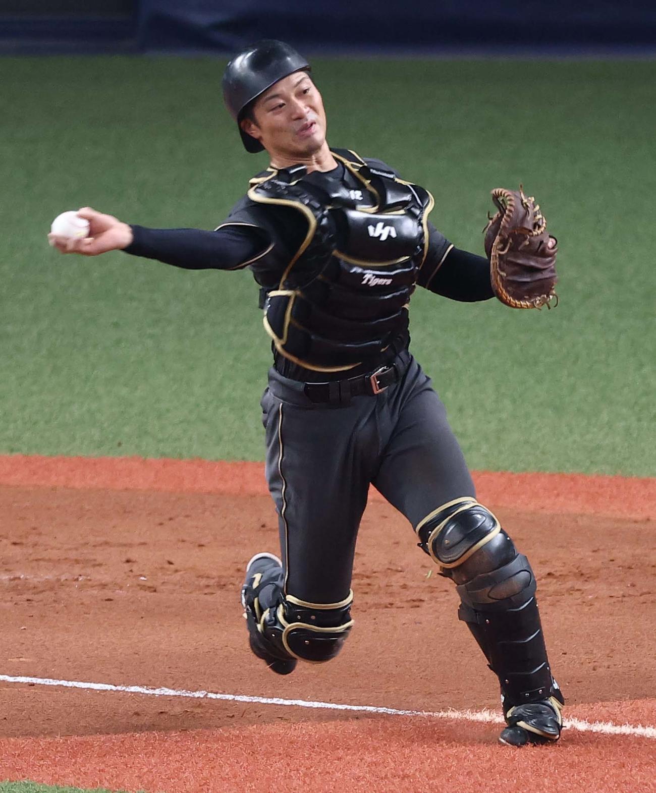 阪神対ヤクルト　7回表ヤクルト無死一、二塁、北村拓のバントを三塁へ送球し中村悠を封殺する坂本（撮影・上田博志）