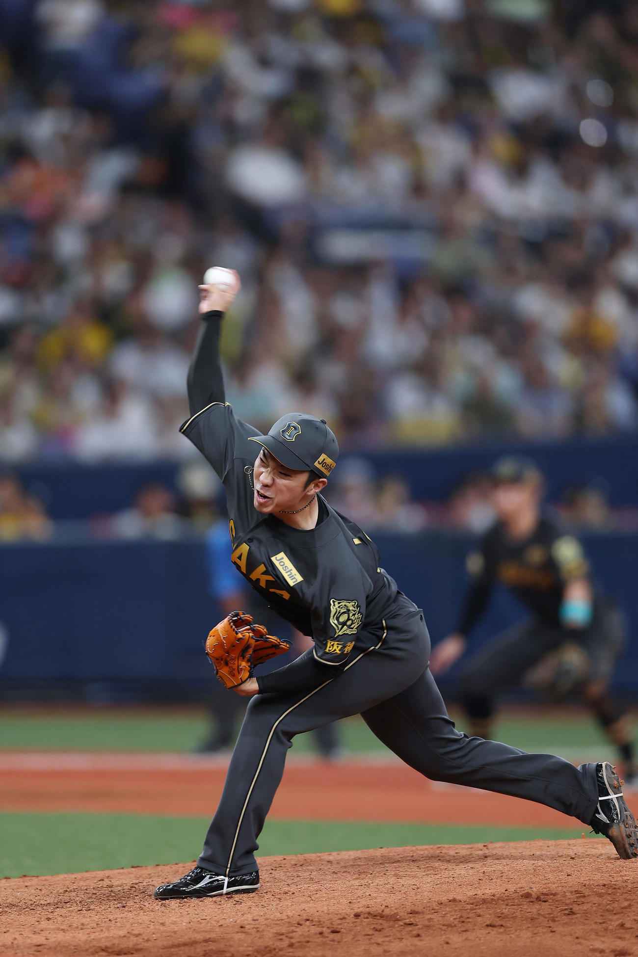 阪神対ヤクルト　9回表、力投する阪神5番手の石井（撮影・前田充）