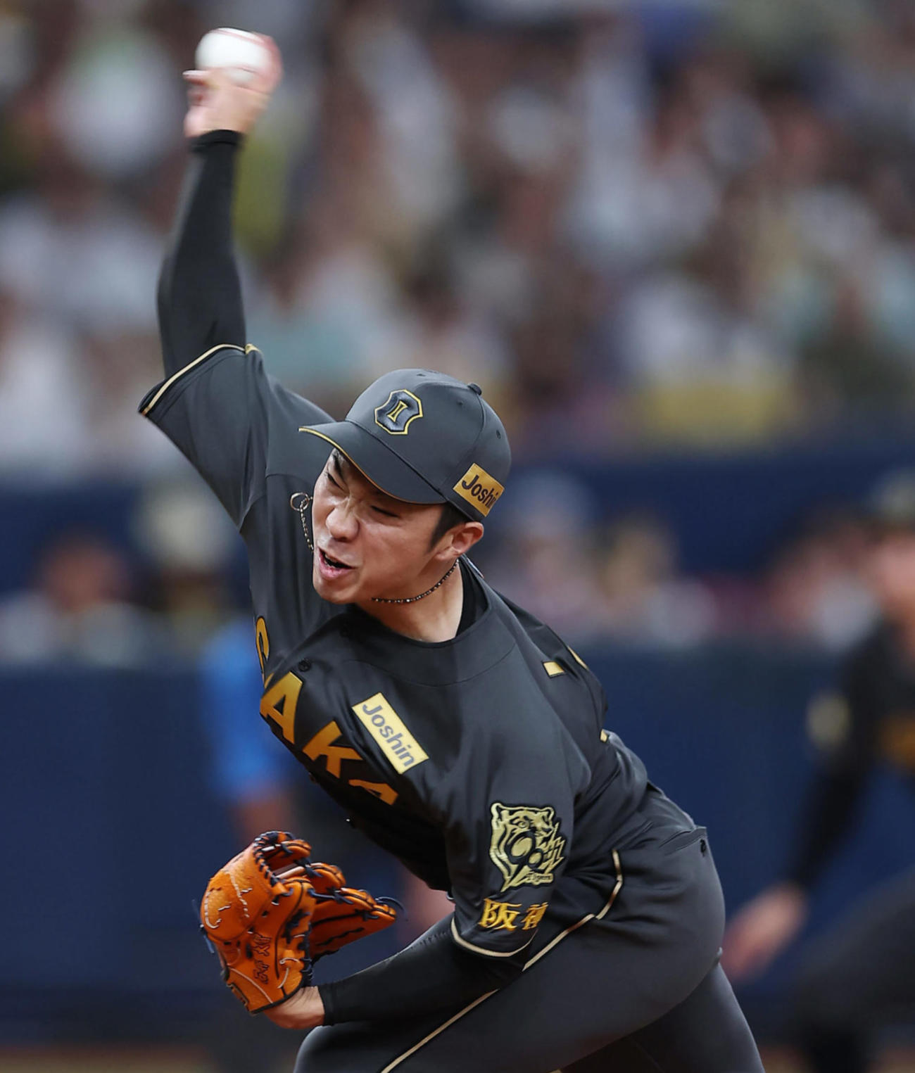 阪神対ヤクルト　9回表、力投する阪神5番手の石井（撮影・前田充）