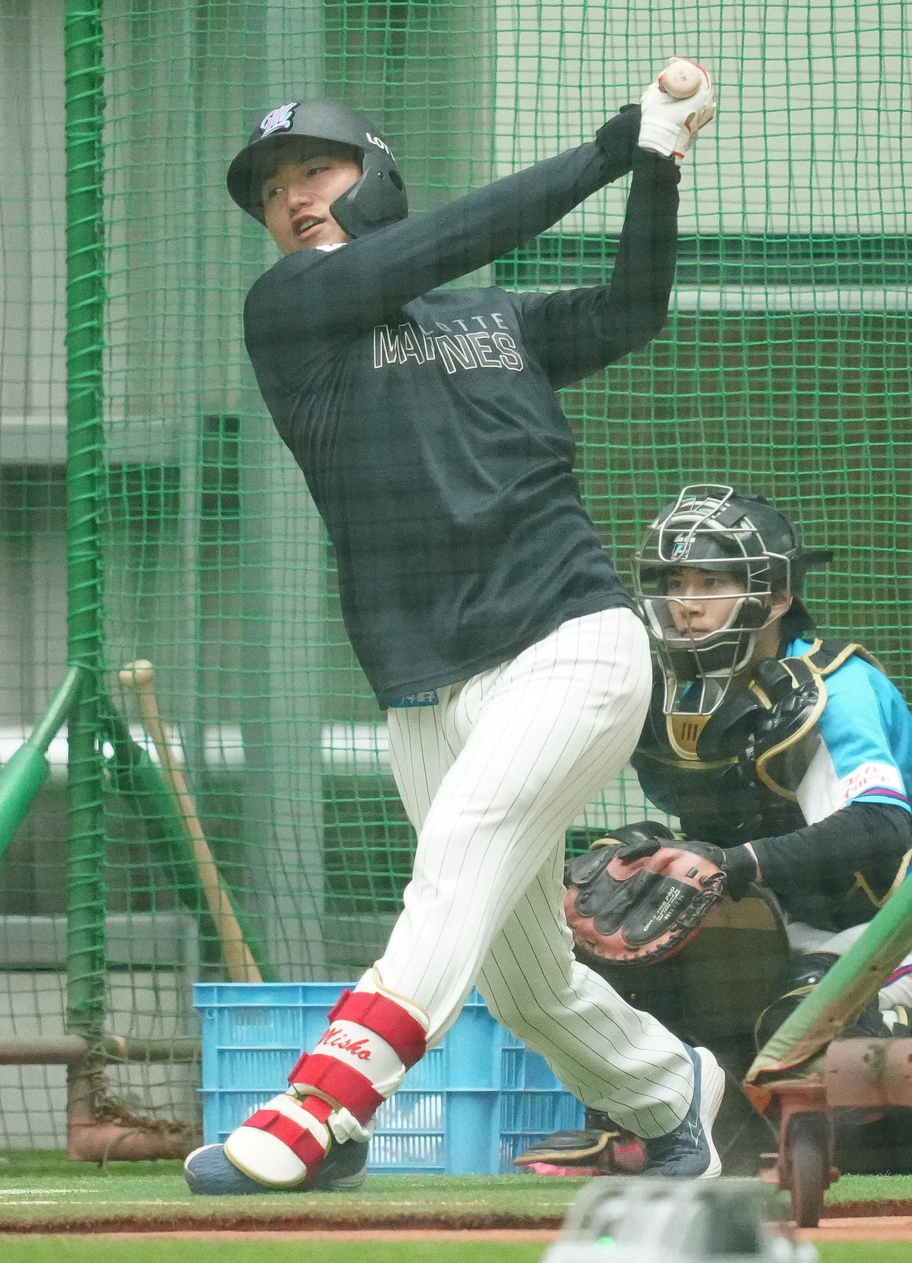 ロッテ対オリックス　試合前練習で打撃練習するロッテ西川（撮影・鈴木みどり）