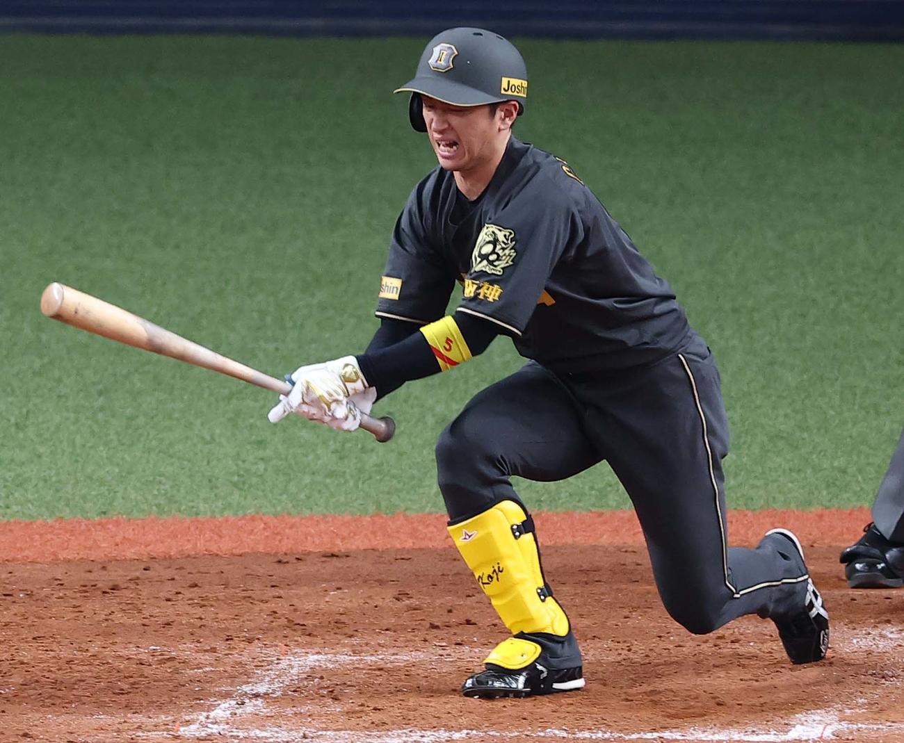阪神対ヤクルト　5回裏阪神2死満塁、近本は自打球を当てる（撮影・上田博志）