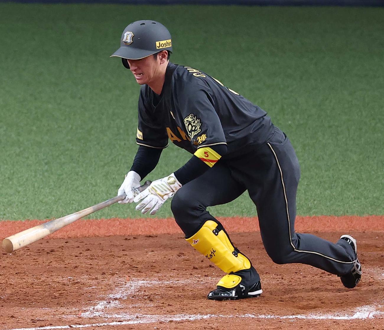 阪神対ヤクルト　5回裏阪神2死満塁、近本は自打球を当てる（撮影・上田博志）