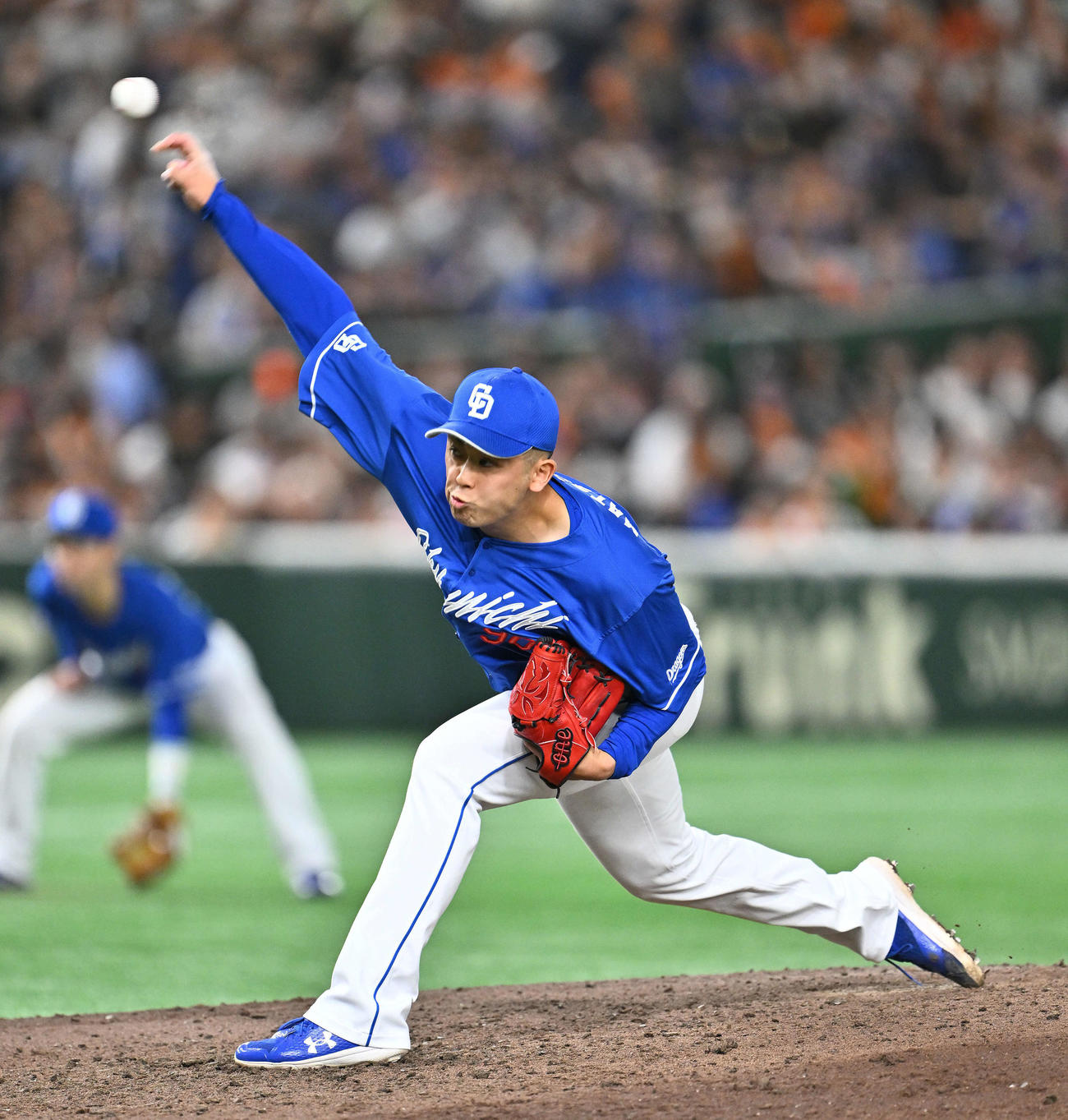 巨人対中日　9回裏、中日5番手で登板し試合を締めた松山（撮影・滝沢徹郎）
