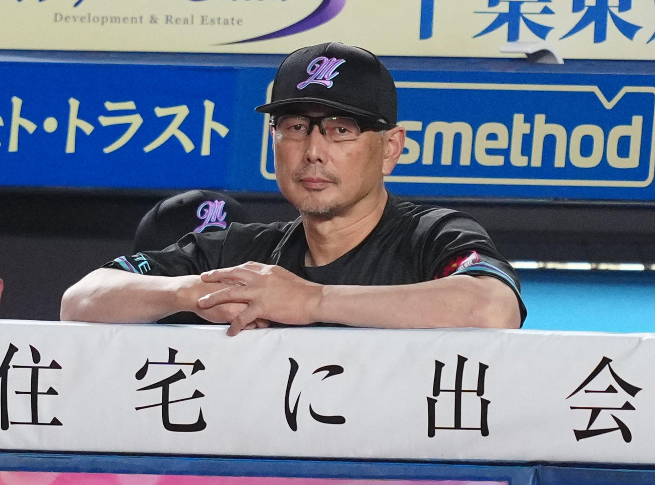 ロッテ対オリックス　ベンチから試合を見るロッテ吉井理監督（撮影・鈴木みどり）