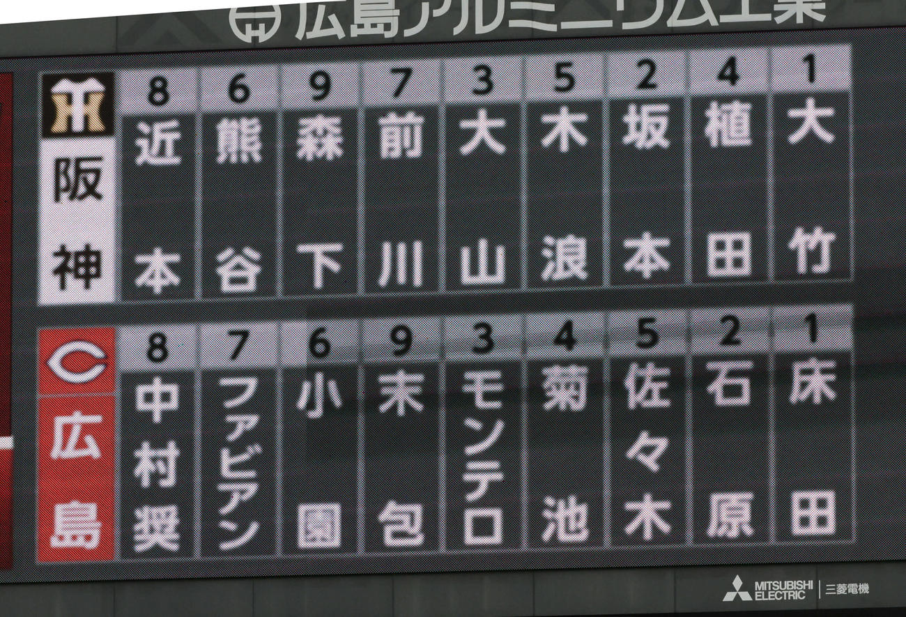広島対阪神　両軍スタメン（撮影・加藤孝規）