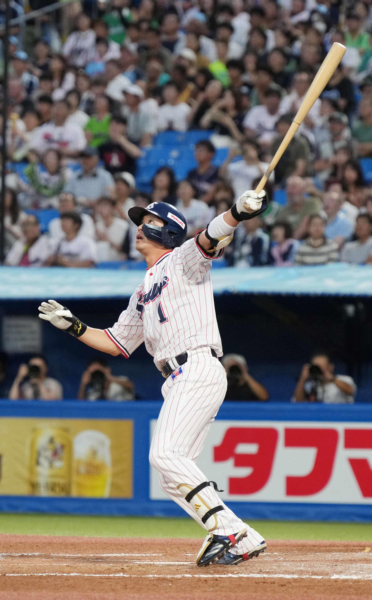 ヤクルト対DeNA 2回裏ヤクルト無死、山田は左越えに先制ソロ本塁打を放つ（撮影・小沢裕）