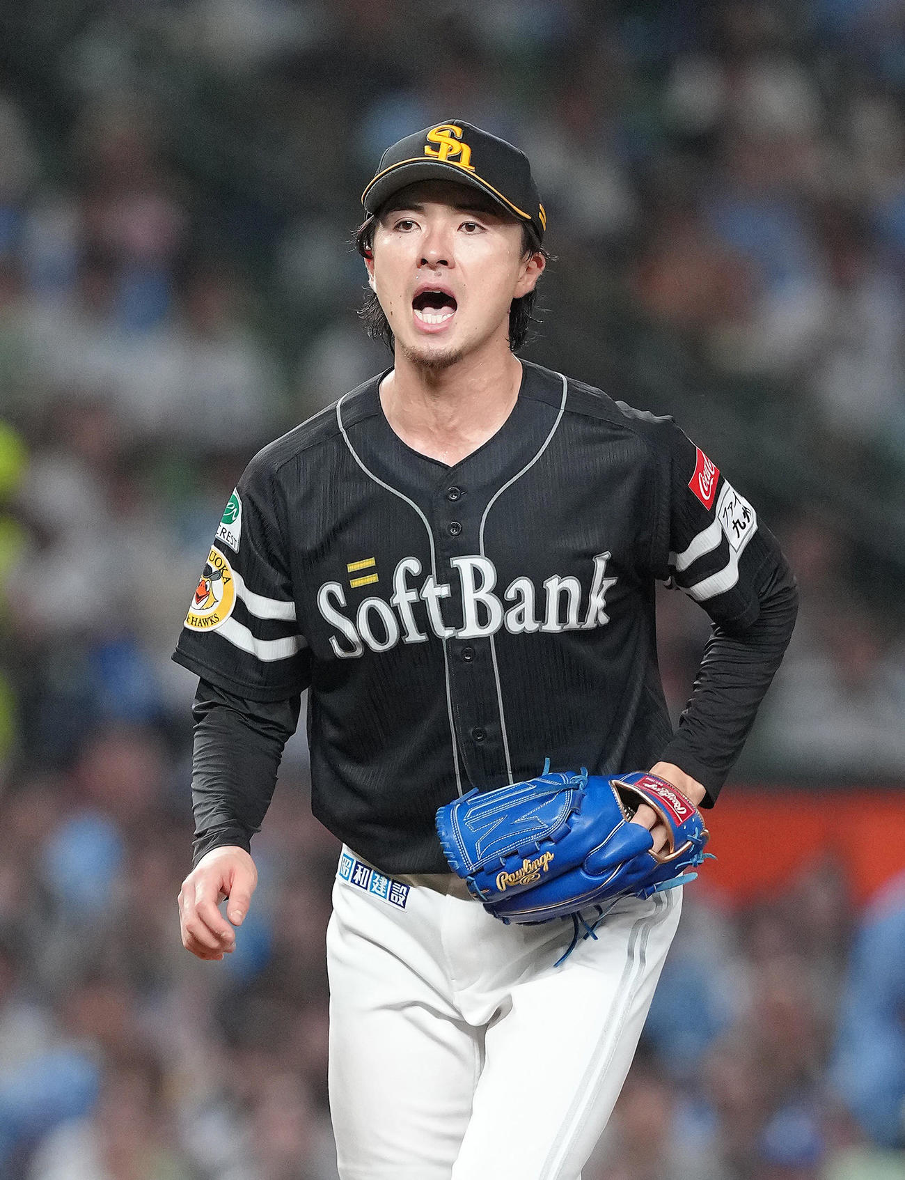 西武対ソフトバンク　3回裏西武2死、外崎を空振り三振に仕留めほえる上沢（撮影・足立雅史）
