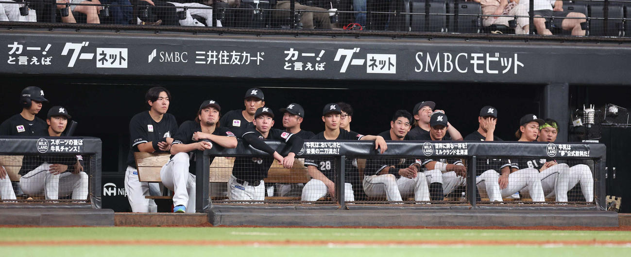 日本ハム対ロッテ　試合を見つめるロッテナイン（撮影・黒川智章）