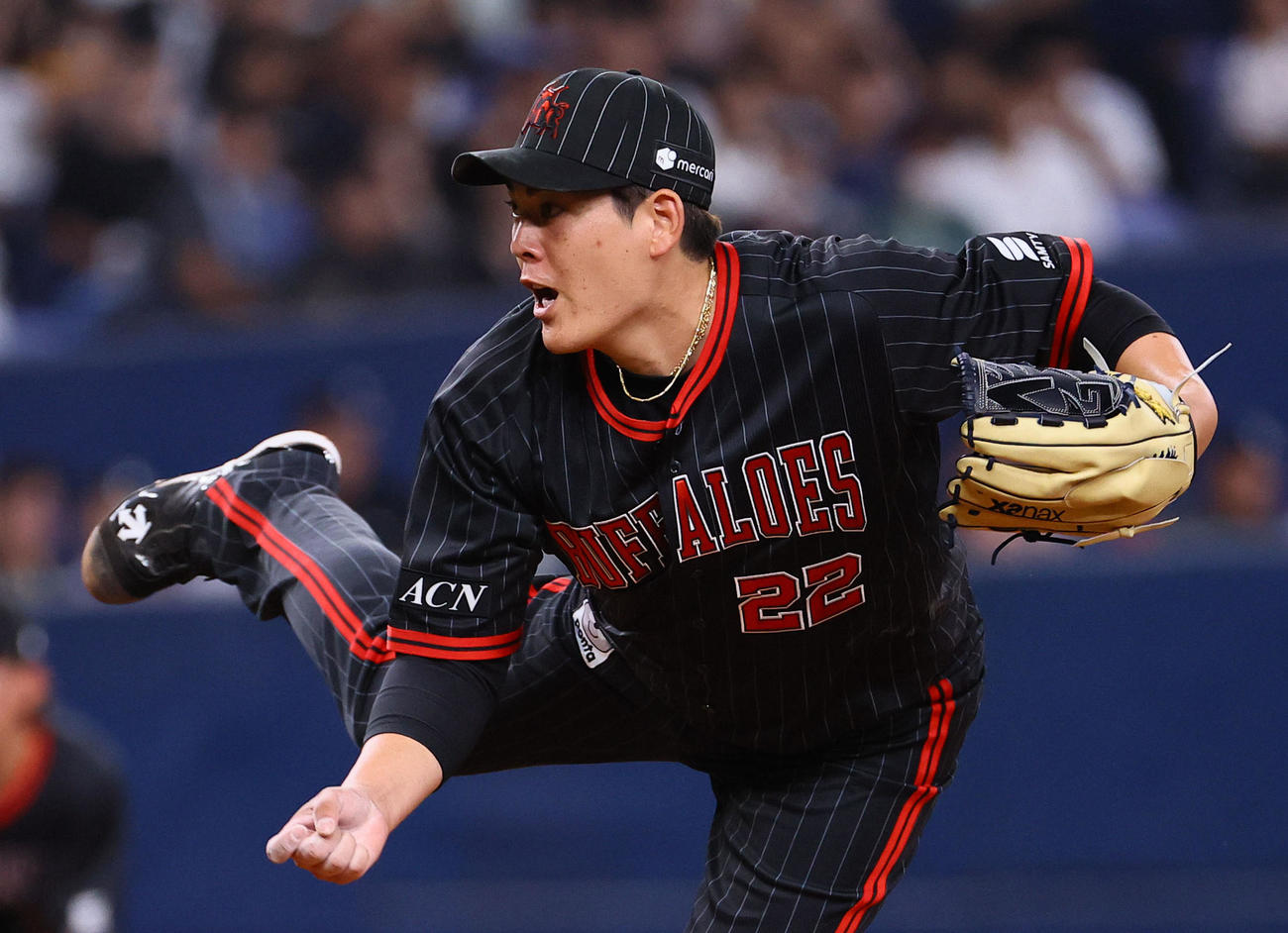 オリックス対西武　7回途中、2安打無失点の好投を見せたオリックス九里（撮影・藤尾明華）