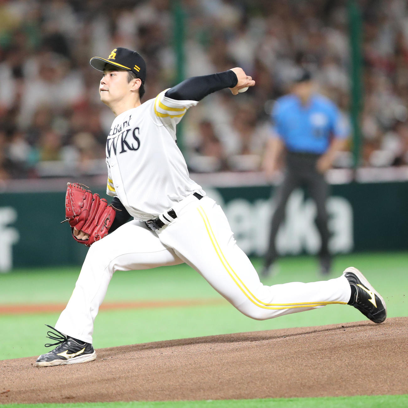 ソフトバンク対ロッテ　ソフトバンク先発の松本晴（撮影・梅根麻紀）