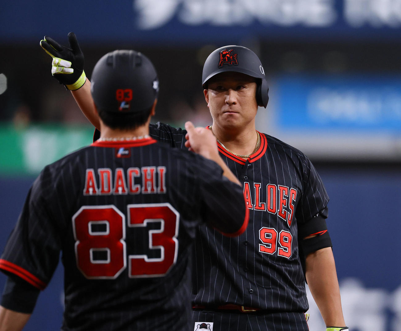 オリックス対西武　1回裏オリックス2死二塁、杉本は左前に先制適時打を放ちポーズをとる（撮影・藤尾明華）