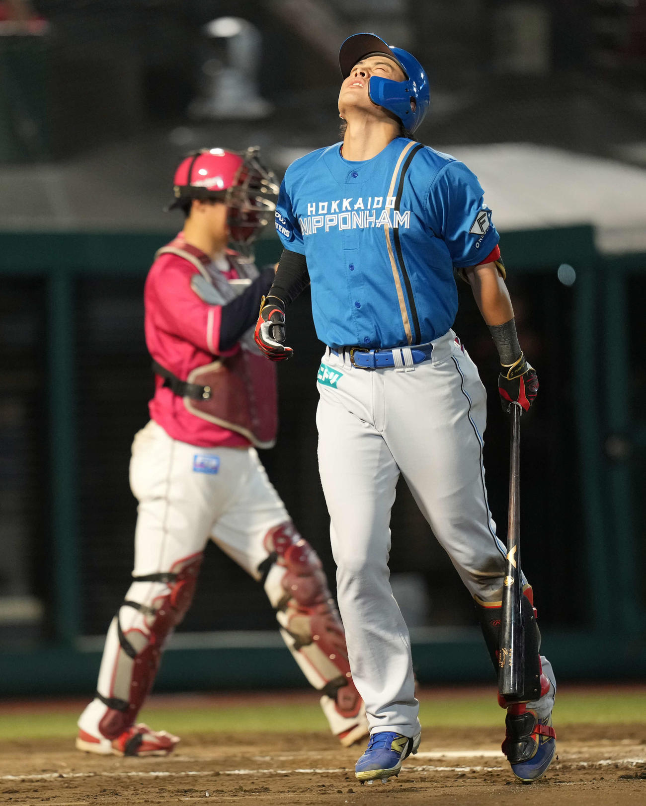 楽天対日本ハム　8回表日本ハム1死一、二塁、三振する野村（撮影・井上学）