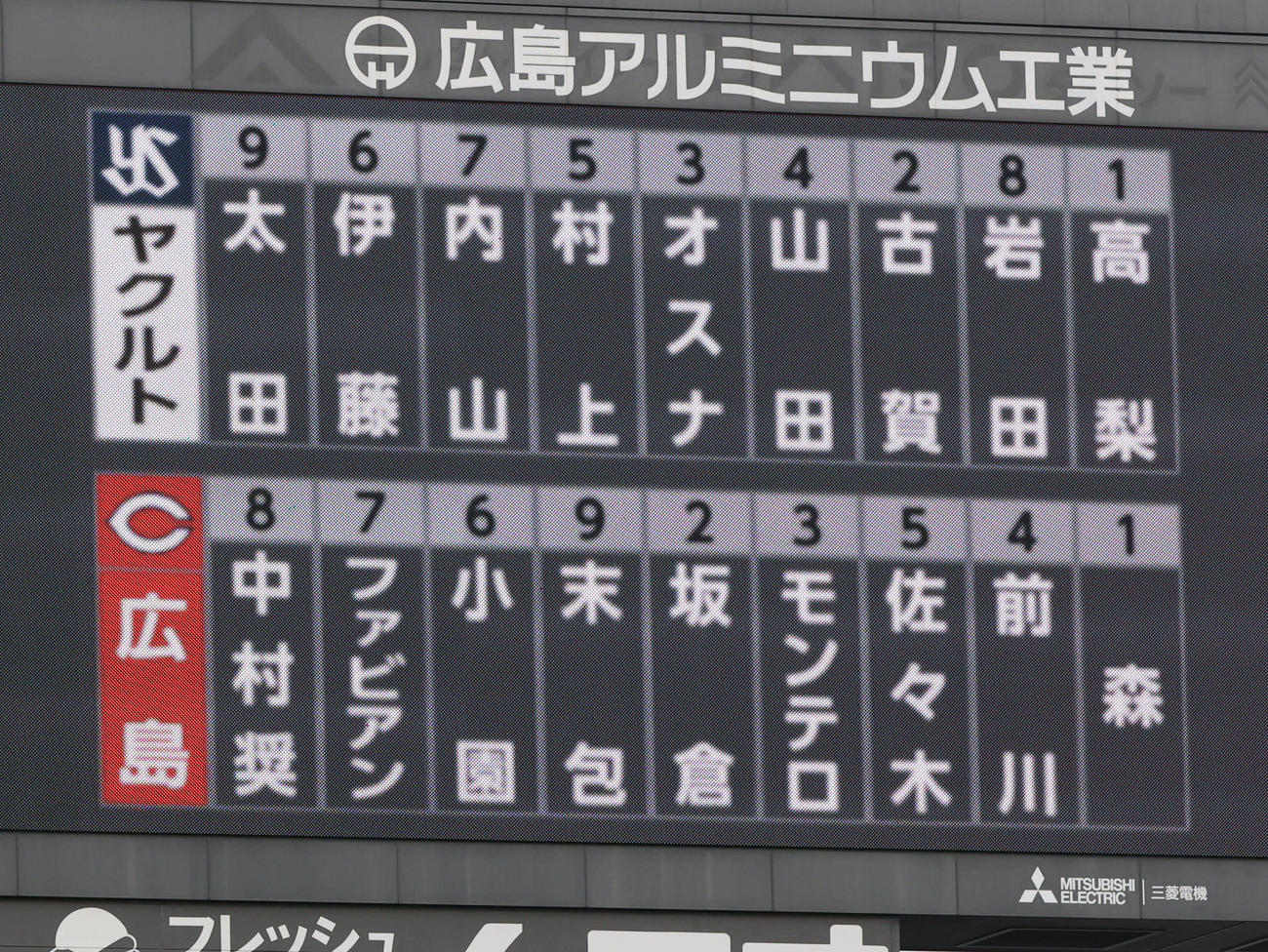 広島対ヤクルト　両軍スタメン（撮影・加藤孝規）