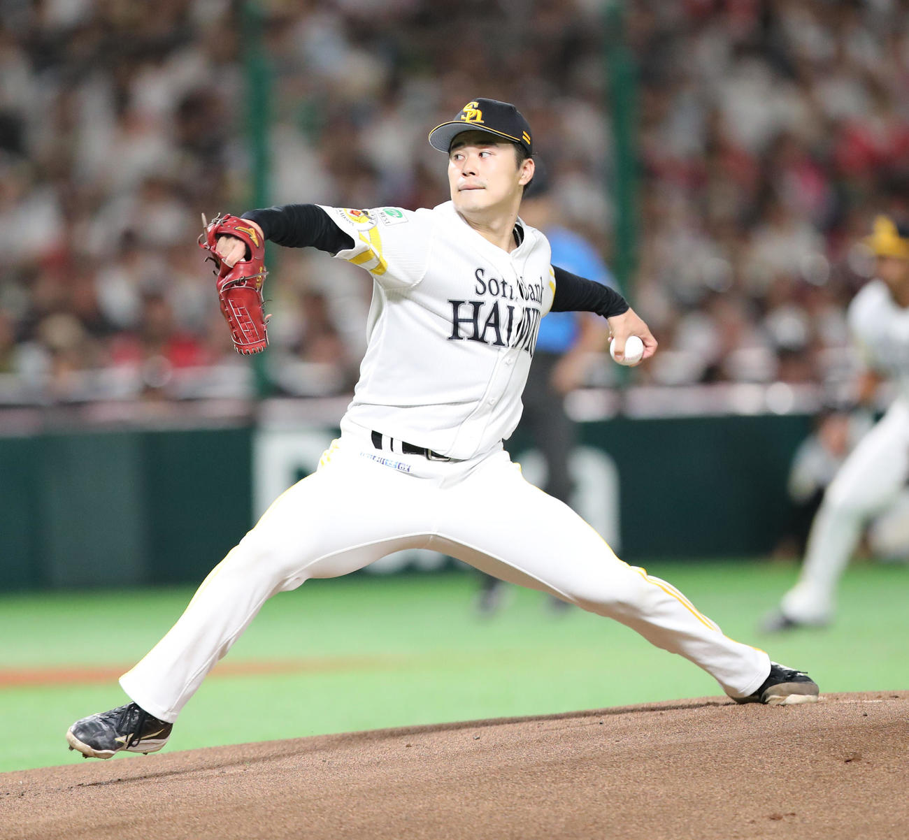 ソフトバンク対ロッテ　ソフトバンク先発の松本晴（撮影・梅根麻紀）