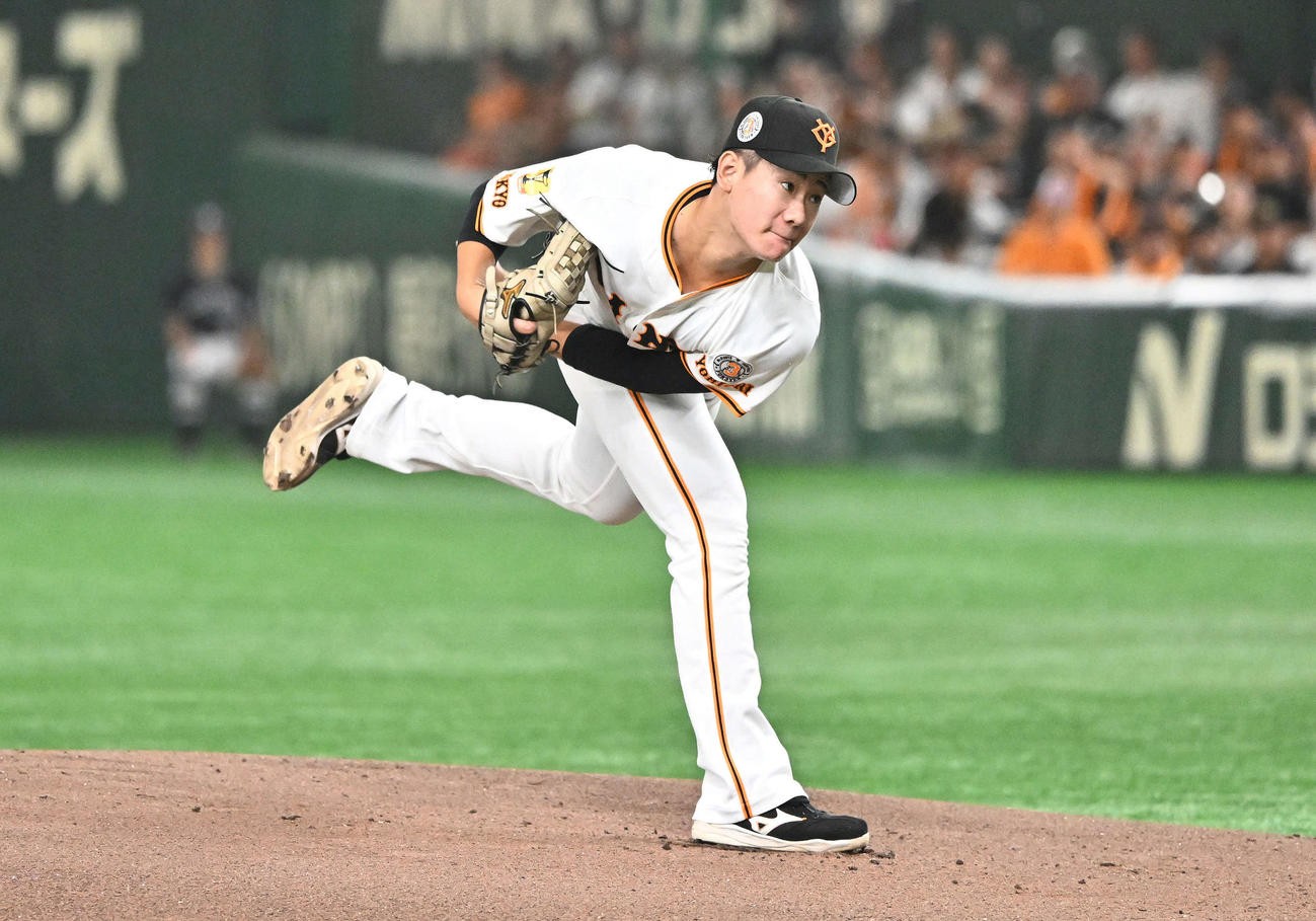 巨人対阪神　巨人先発の井上（撮影・滝沢徹郎）