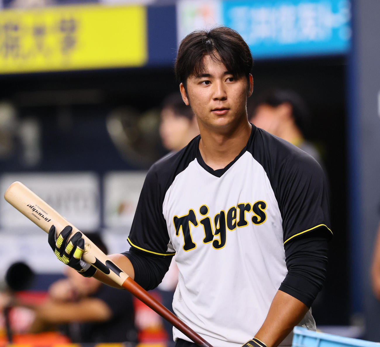 阪神対中日　打撃練習をする阪神井坪（撮影・藤尾明華）