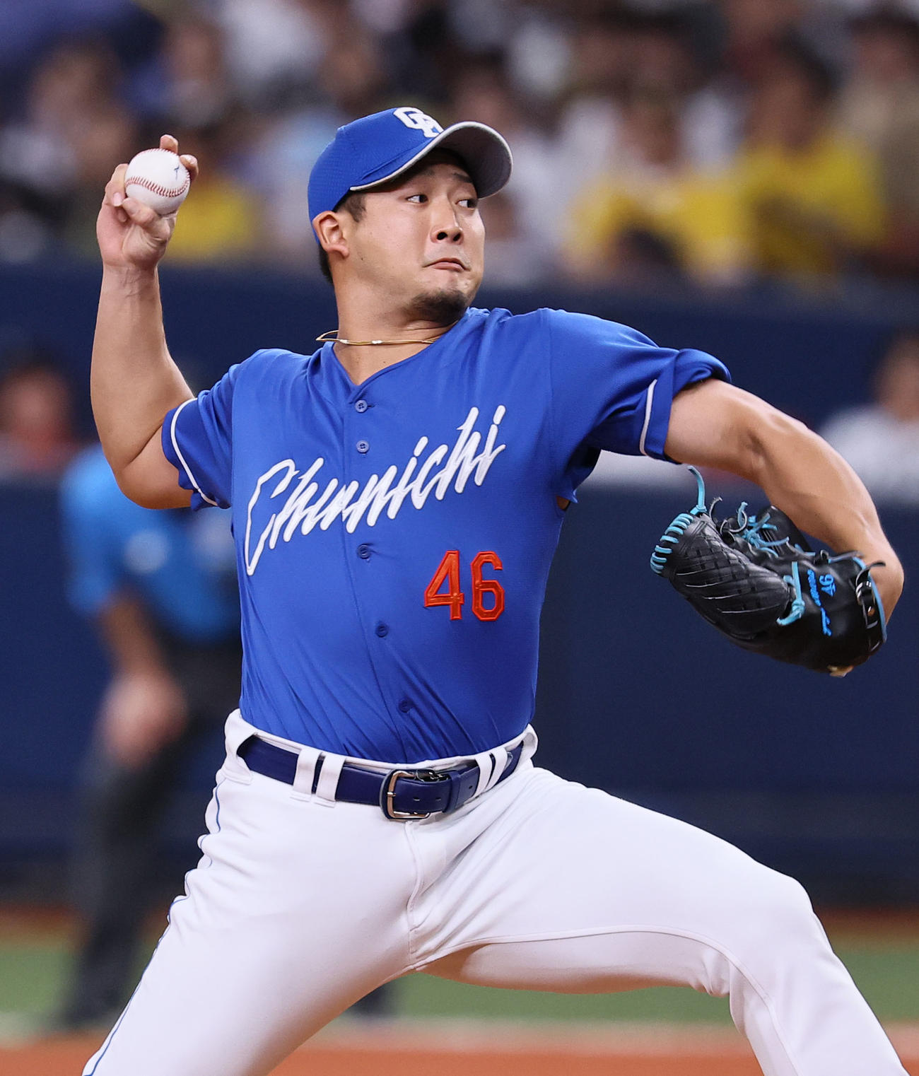 阪神対中日　8回、4番手で登板した中日梅野（撮影・藤尾明華）
