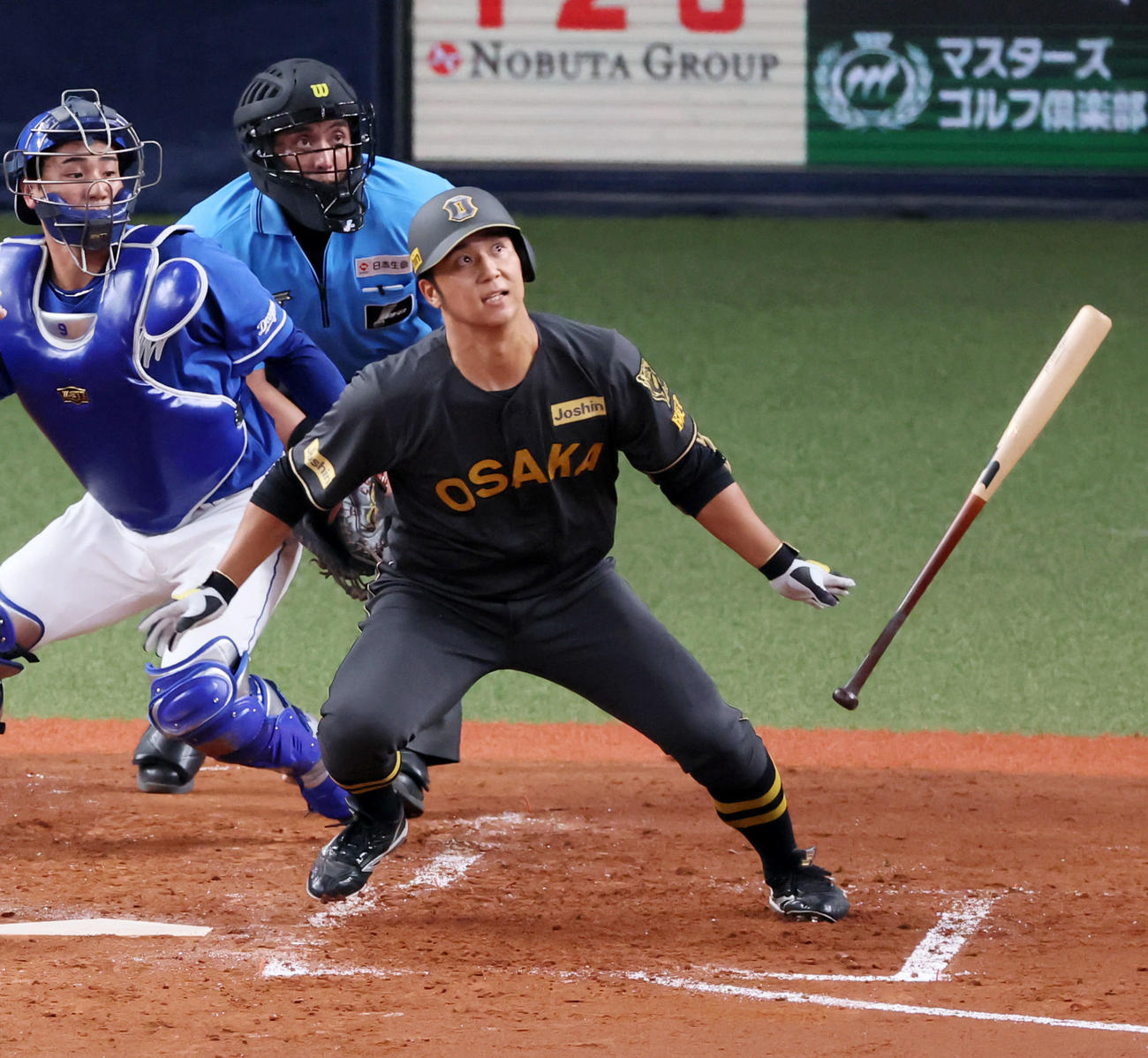 阪神対中日　2回裏阪神1死一、二塁、井坪は三塁内野安打を放ち相手失策の間に走者生還（撮影・加藤哉）
