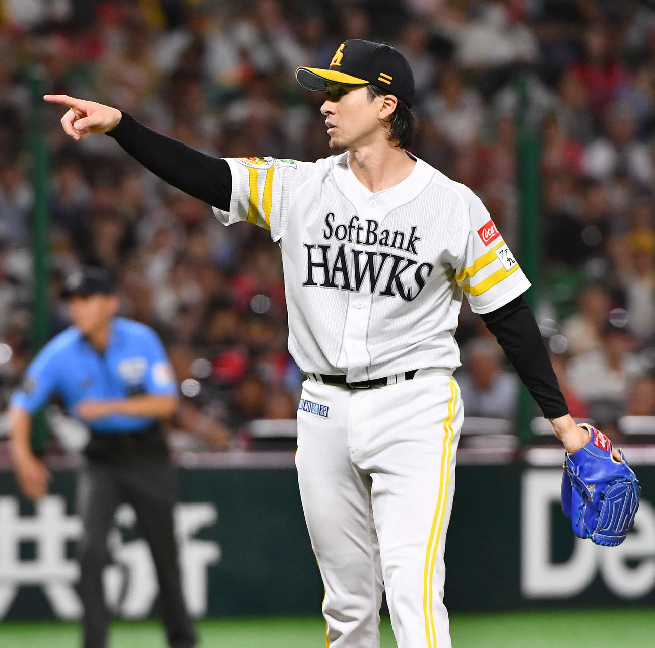 ソフトバンク対西武　3回表西武2死、滝沢を空振り三振に抑える上沢（撮影・岩下翔太）