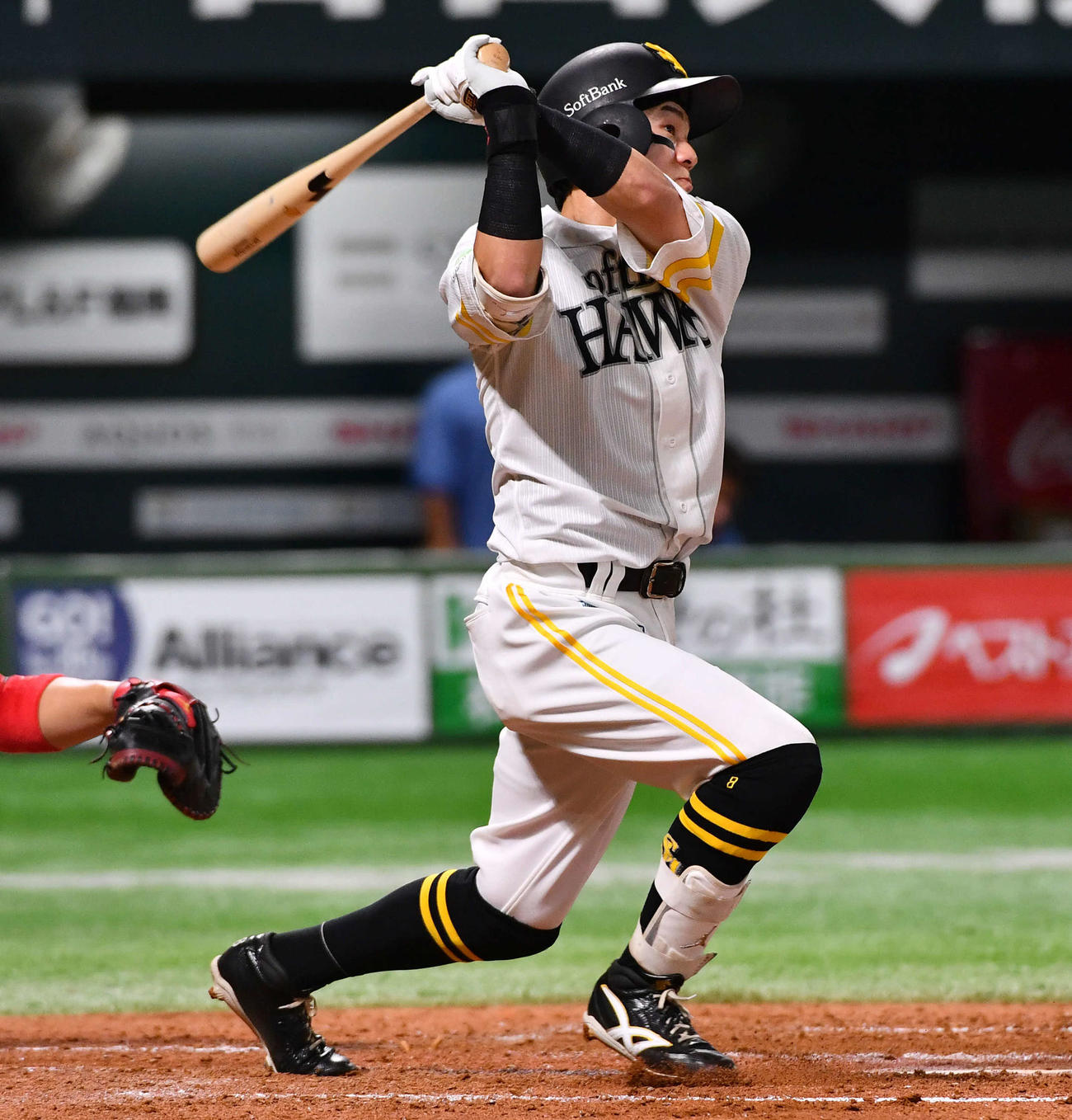 ソフトバンク対西武　4回裏ソフトバンク2死、牧原大は右越えに同点本塁打を放つ（撮影・岩下翔太）