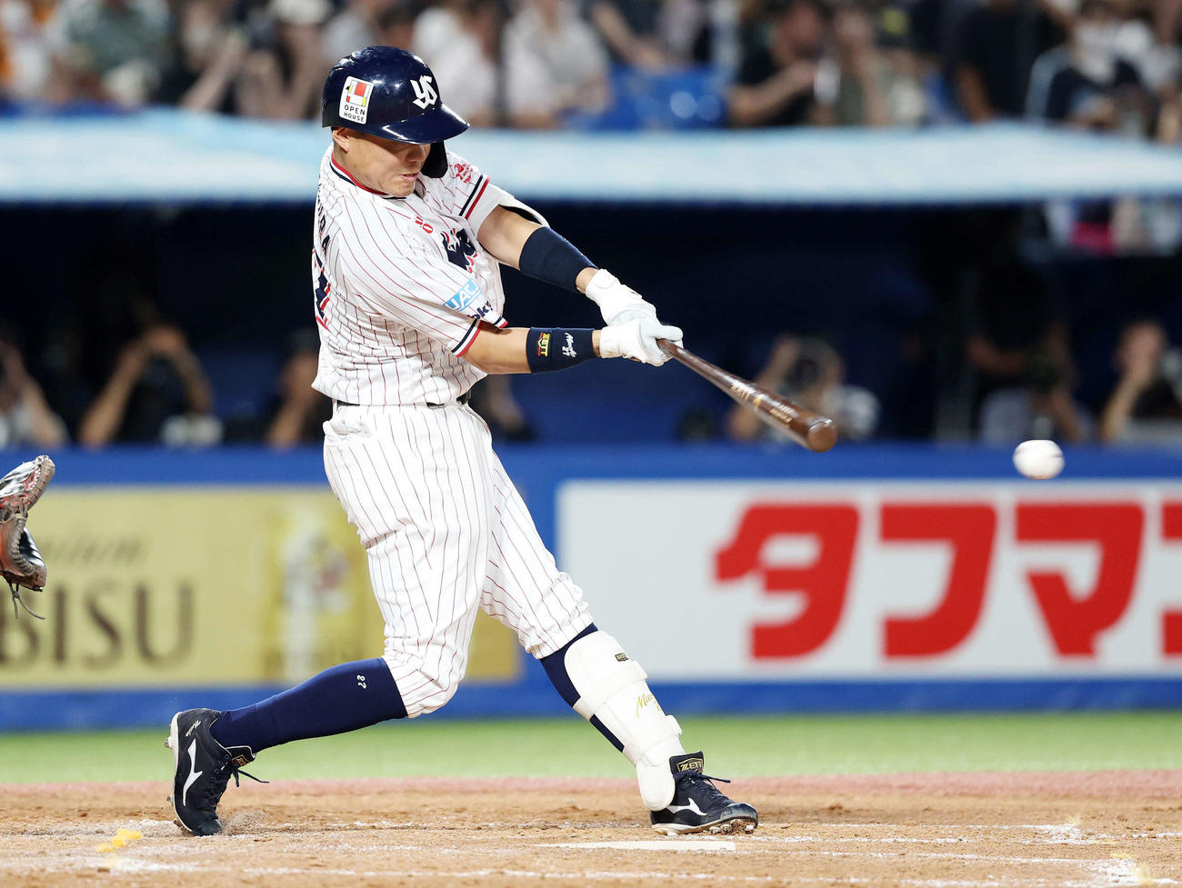 ヤクルト対巨人　3回裏ヤクルト無死、中村悠は左前打を放ち通算1000安打を達成する（撮影・鈴木正人）